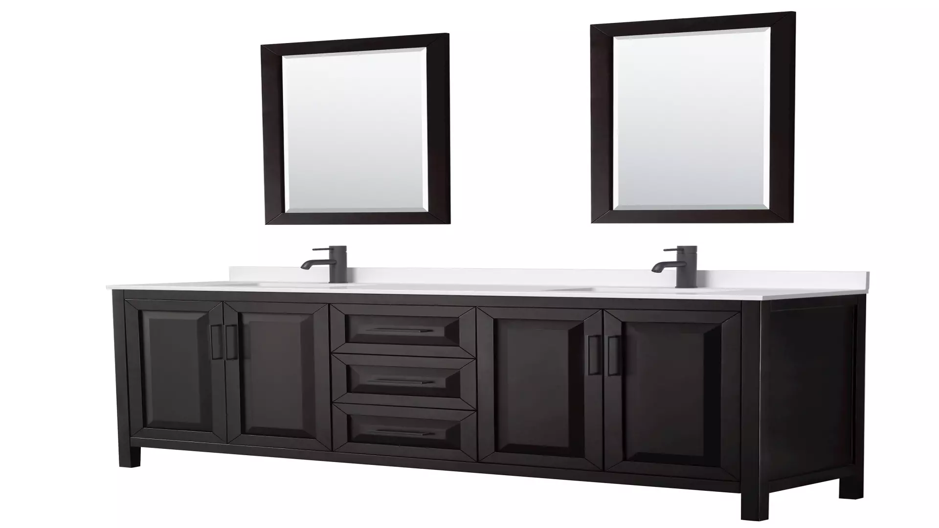 Daria 80 Inch Double Bathroom Vanity in Dark Espresso, White Quartz Countertop, Undermount Square Sinks (1-Hole), Matte Black Trim, 24 Inch Mirrors material