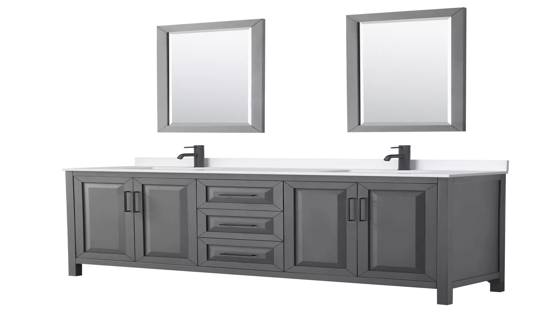 Daria 80 Inch Double Bathroom Vanity in Dark Gray, White Quartz Countertop, Undermount Square Sinks (1-Hole), Matte Black Trim, 24 Inch Mirrors material