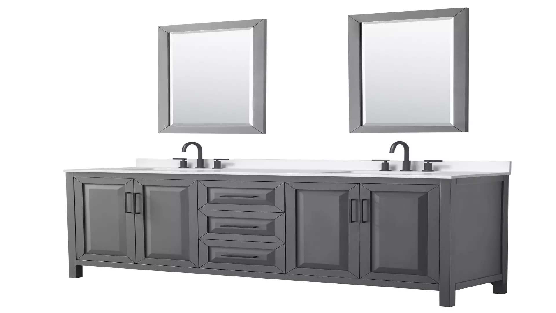 Daria 80 Inch Double Bathroom Vanity in Dark Gray, White Quartz Countertop, Undermount Square Sinks (3-Hole), Matte Black Trim, 24 Inch Mirrors material