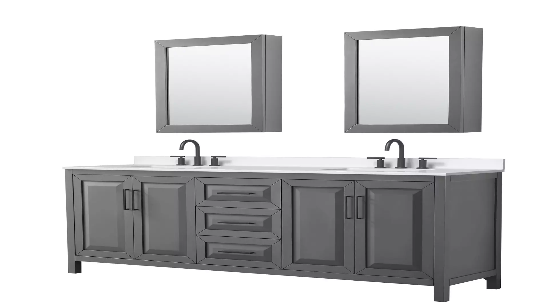 Daria 80 Inch Double Bathroom Vanity in Dark Gray, White Quartz Countertop, Undermount Square Sinks (3-Hole), Matte Black Trim, Medicine Cabinets material