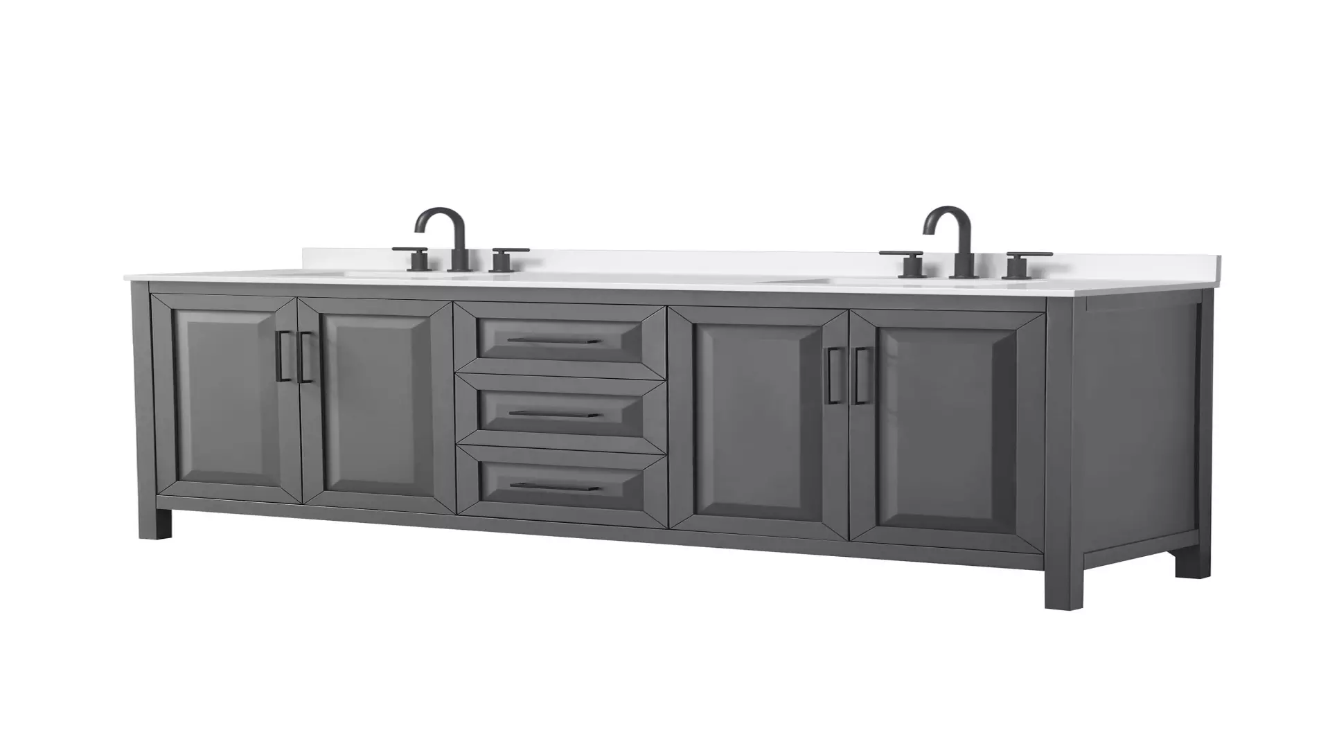 Daria 80 Inch Double Bathroom Vanity in Dark Gray, White Quartz Countertop, Undermount Square Sinks (3-Hole), Matte Black Trim material