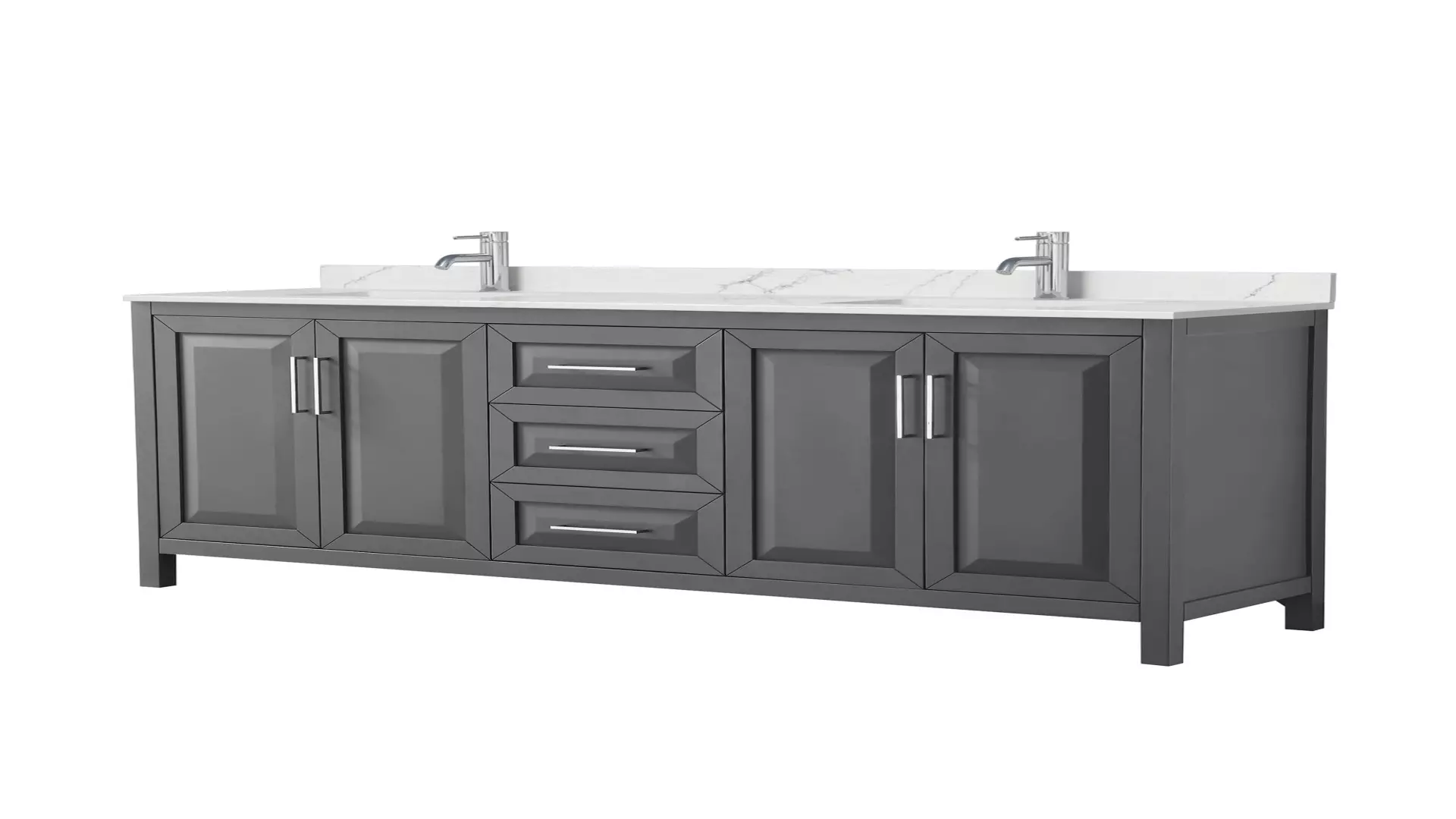 Daria 80 Inch Double Bathroom Vanity in Dark Gray, Giotto Quartz Countertop, Undermount Square Sinks (1-Hole), Polished Chrome Trim material