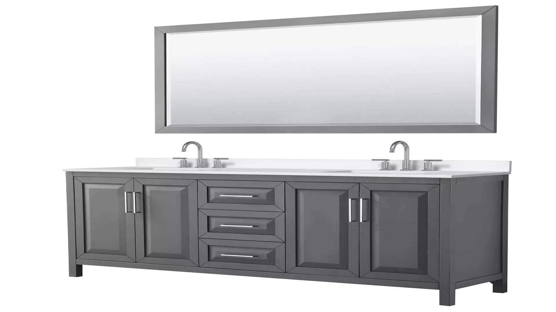 Daria 80 Inch Double Bathroom Vanity in Dark Gray, White Quartz Countertop, Undermount Square Sinks (3-Hole), Polished Chrome Trim, 70 Inch Mirror material