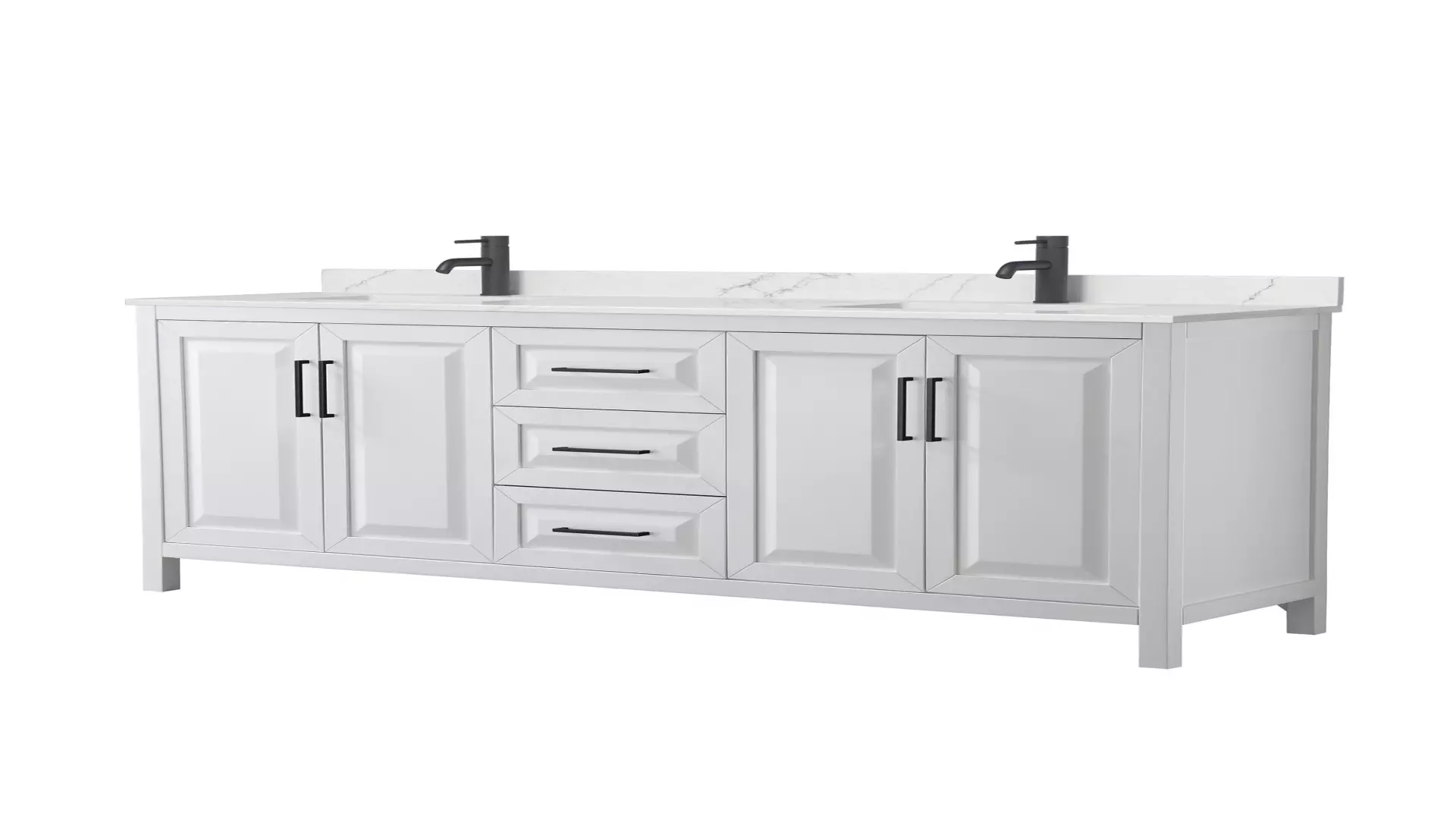 Daria 80 Inch Double Bathroom Vanity in White, Giotto Quartz Countertop, Undermount Square Sinks (1-Hole), Matte Black Trim material