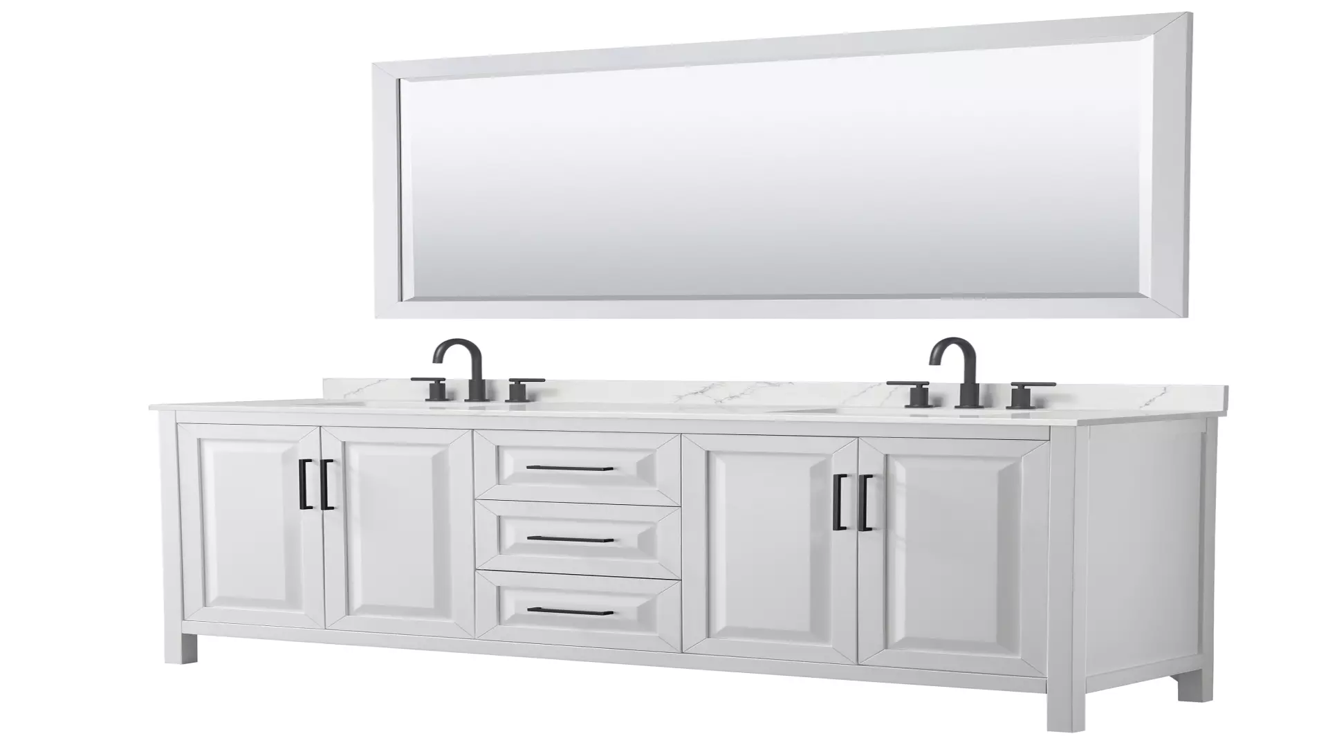 Daria 80 Inch Double Bathroom Vanity in White, Giotto Quartz Countertop, Undermount Square Sinks (3-Hole), Matte Black Trim, 70 Inch Mirror material