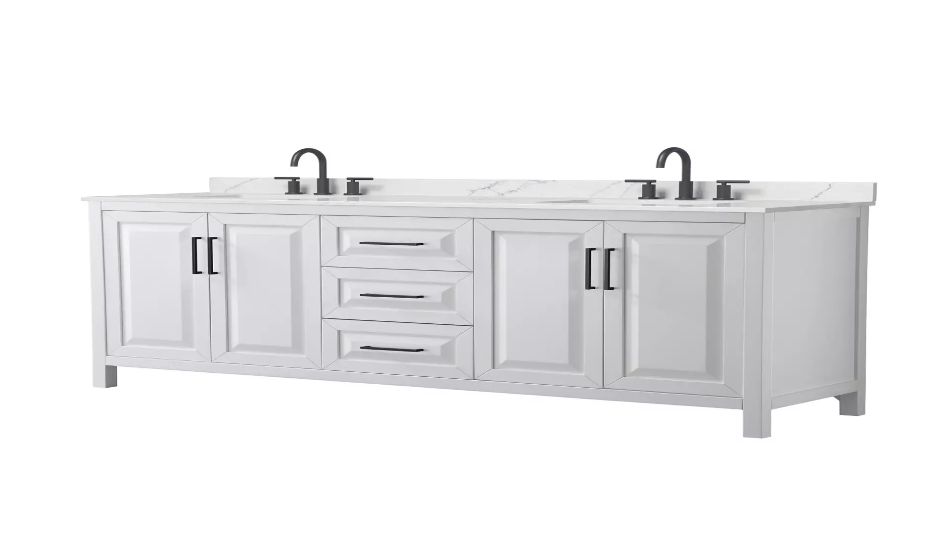 Daria 80 Inch Double Bathroom Vanity in White, Giotto Quartz Countertop, Undermount Square Sinks (3-Hole), Matte Black Trim material