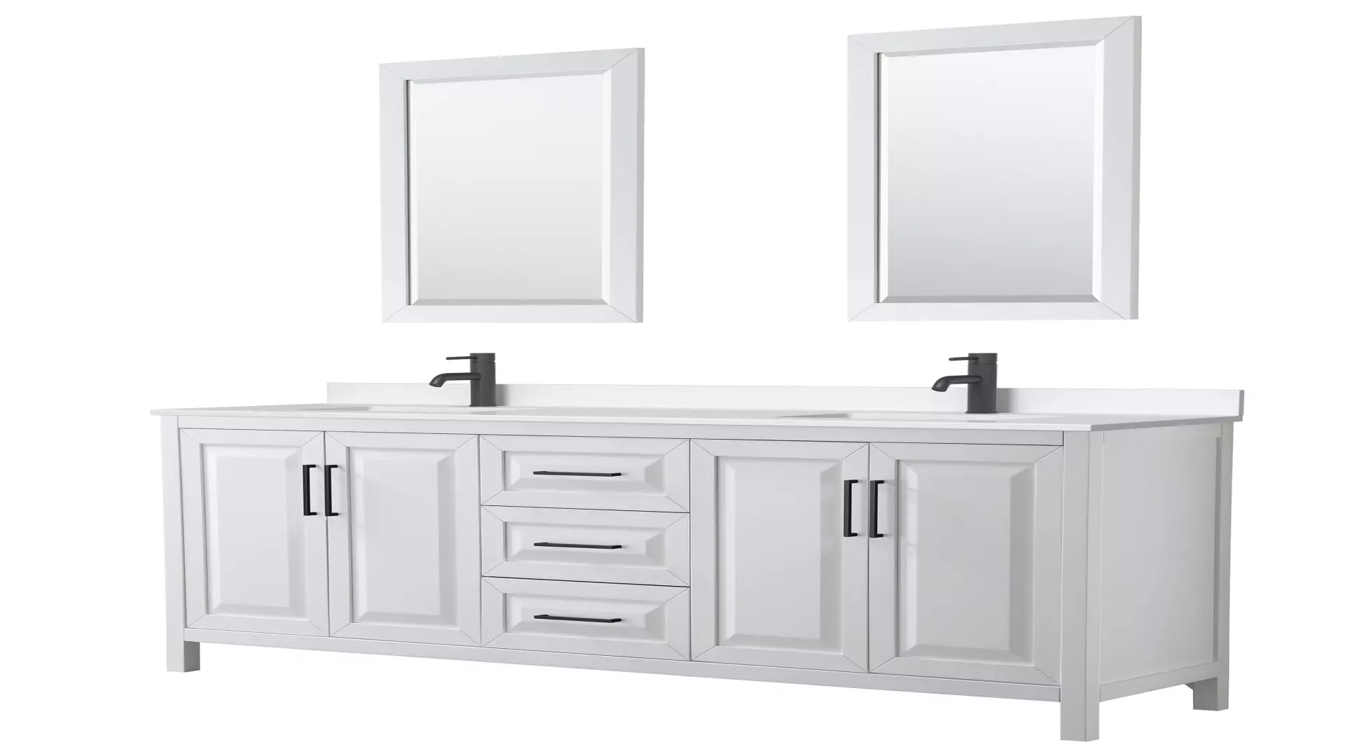 Daria 80 Inch Double Bathroom Vanity in White, White Quartz Countertop, Undermount Square Sinks (1-Hole), Matte Black Trim, 24 Inch Mirrors material