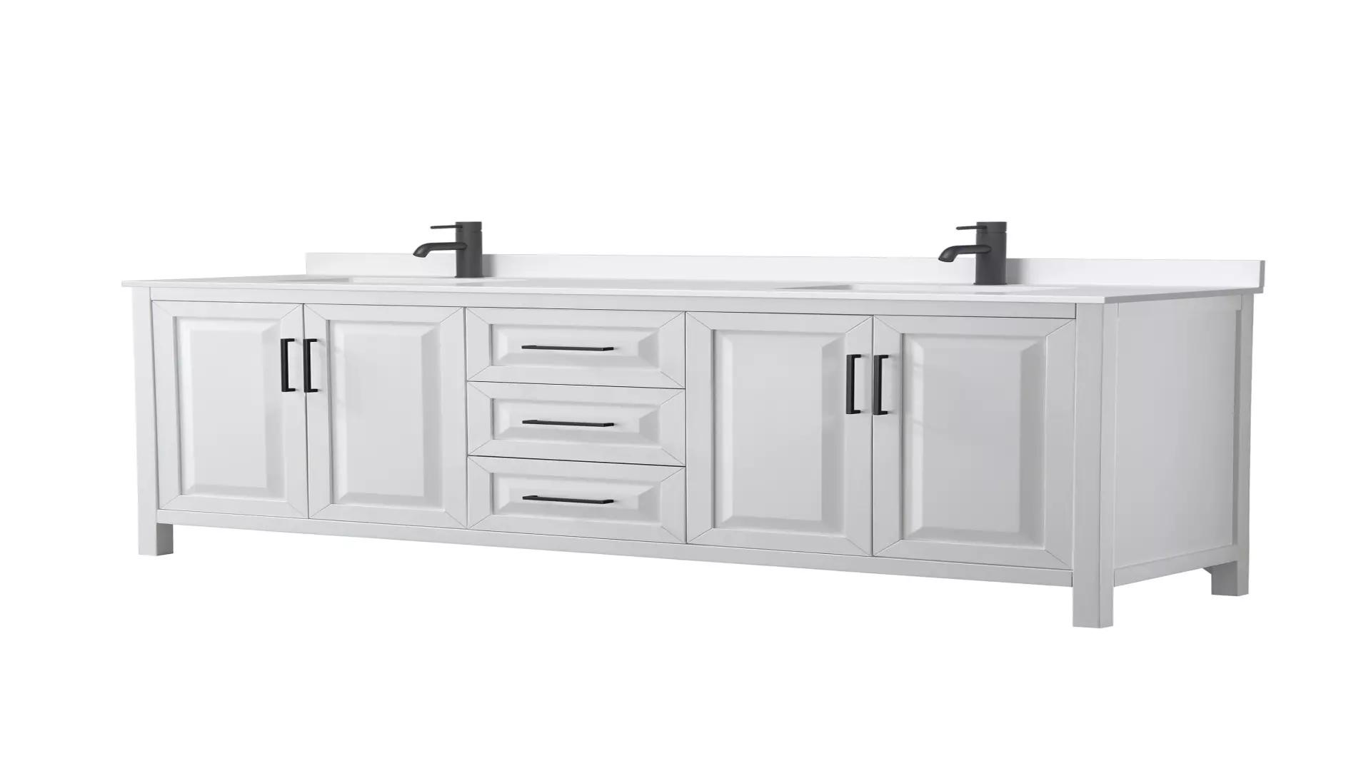 Daria 80 Inch Double Bathroom Vanity in White, White Quartz Countertop, Undermount Square Sinks (1-Hole), Matte Black Trim material