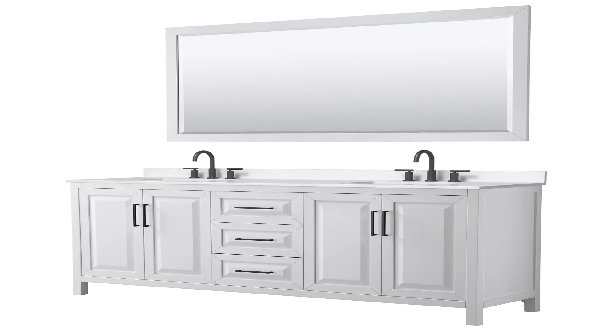 Daria 80 Inch Double Bathroom Vanity in White, White Quartz Countertop, Undermount Square Sinks (3-Hole), Matte Black Trim, 70 Inch Mirror material