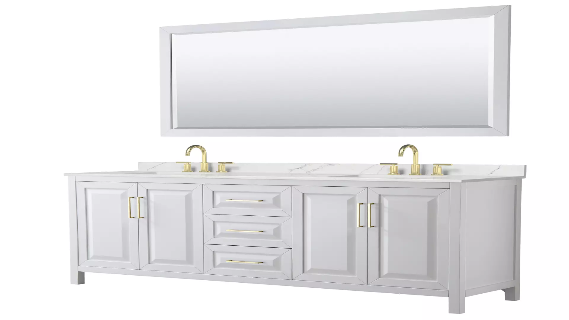 Daria 80 Inch Double Bathroom Vanity in White, Giotto Quartz Countertop, Undermount Square Sinks (3-Hole), Brushed Gold Trim, 70 Inch Mirror material
