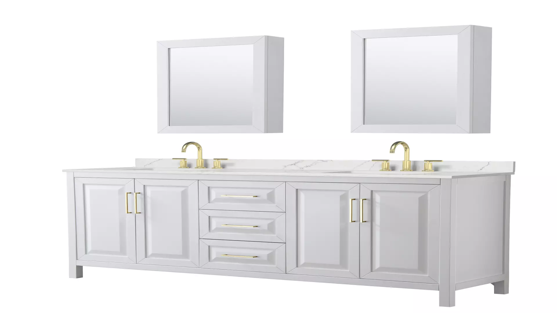 Daria 80 Inch Double Bathroom Vanity in White, Giotto Quartz Countertop, Undermount Square Sinks (3-Hole), Brushed Gold Trim, Medicine Cabinets material