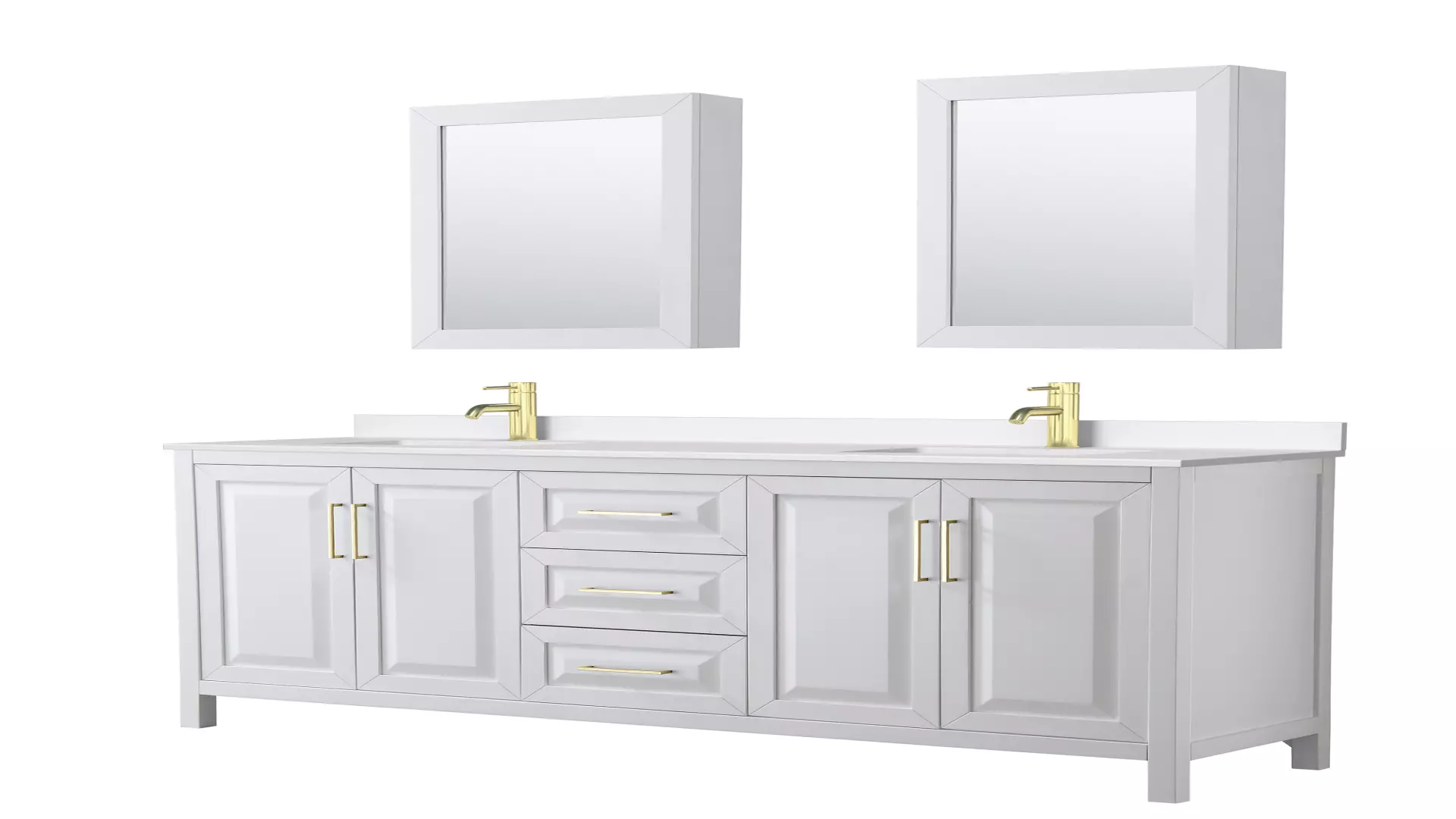 Daria 80 Inch Double Bathroom Vanity in White, White Quartz Countertop, Undermount Square Sinks (1-Hole), Brushed Gold Trim, Medicine Cabinets material
