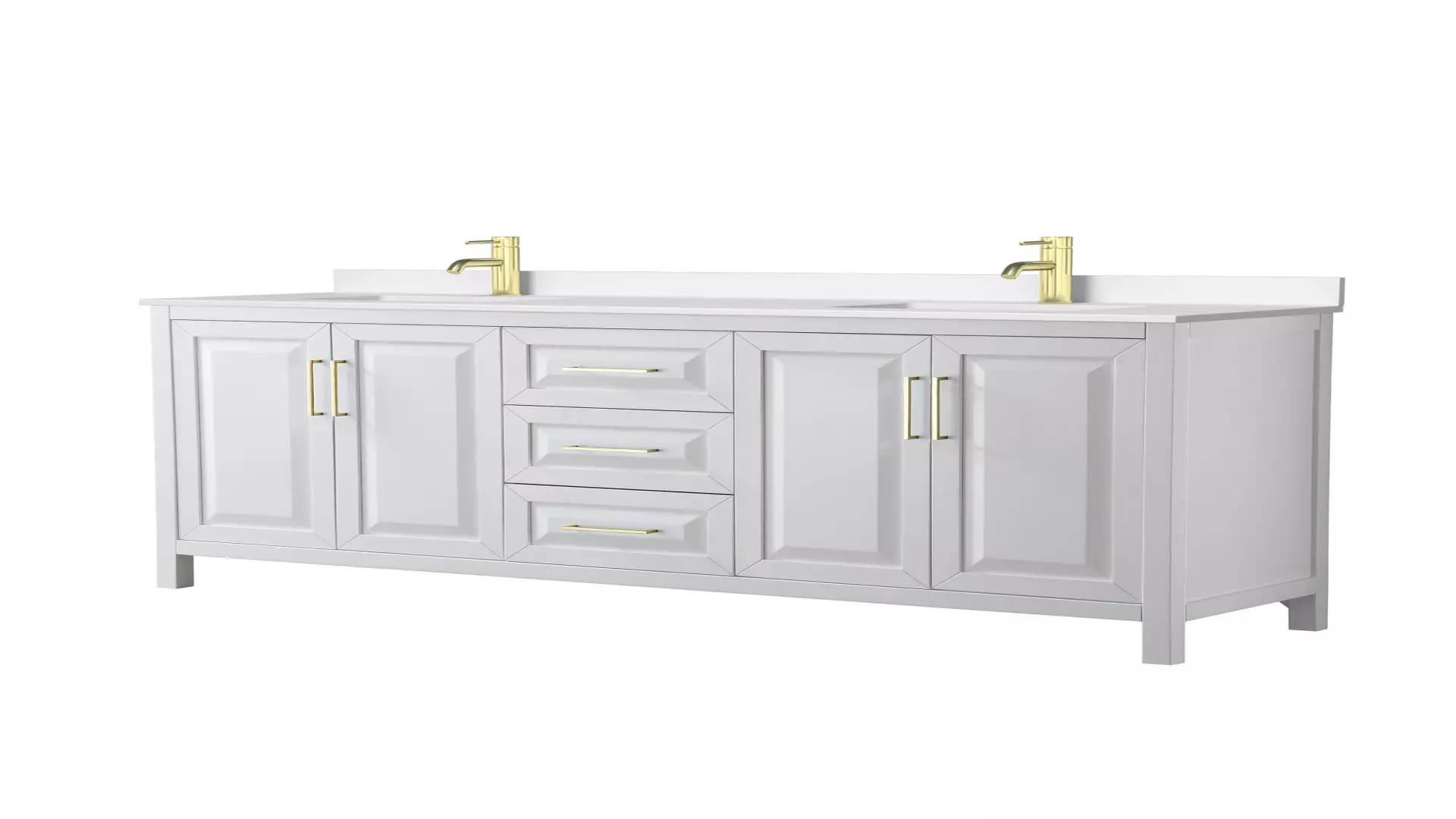 Daria 80 Inch Double Bathroom Vanity in White, White Quartz Countertop, Undermount Square Sinks (1-Hole), Brushed Gold Trim material