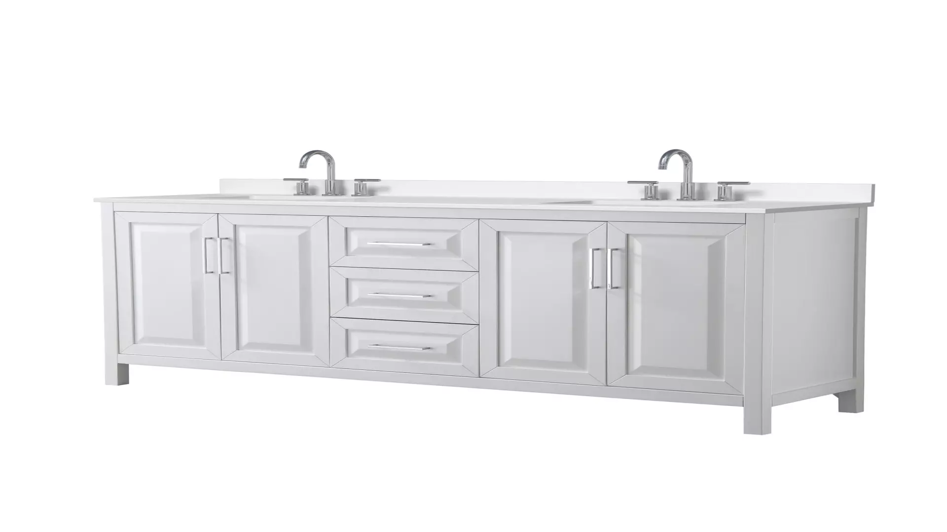 Daria 80 Inch Double Bathroom Vanity in White, White Quartz Countertop, Undermount Square Sinks (3-Hole), Polished Chrome Trim material