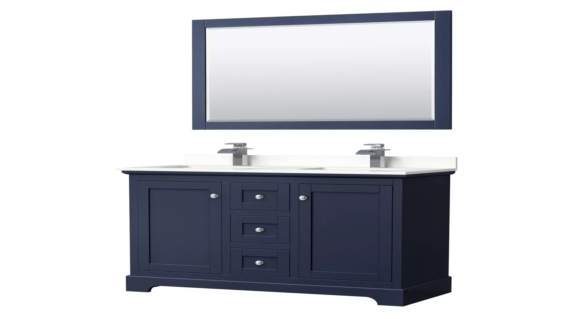 Avery 48 Inch Double Bathroom Vanity in Dark Blue, White Quartz Countertop, Undermount Square Sinks (1-Hole), Polished Chrome Trim, 46 Inch Mirror material
