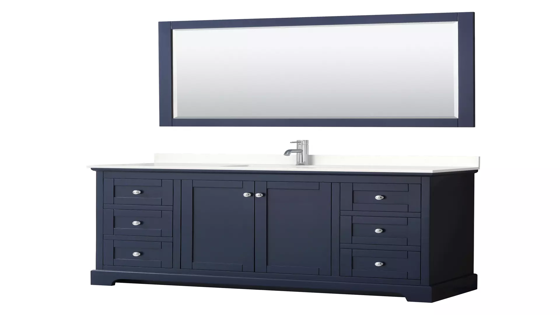 Avery 60 Inch Single Bathroom Vanity in Dark Blue, White Quartz Countertop, Undermount Square Sink (1-Hole), Polished Chrome Trim, 58 Inch Mirror material