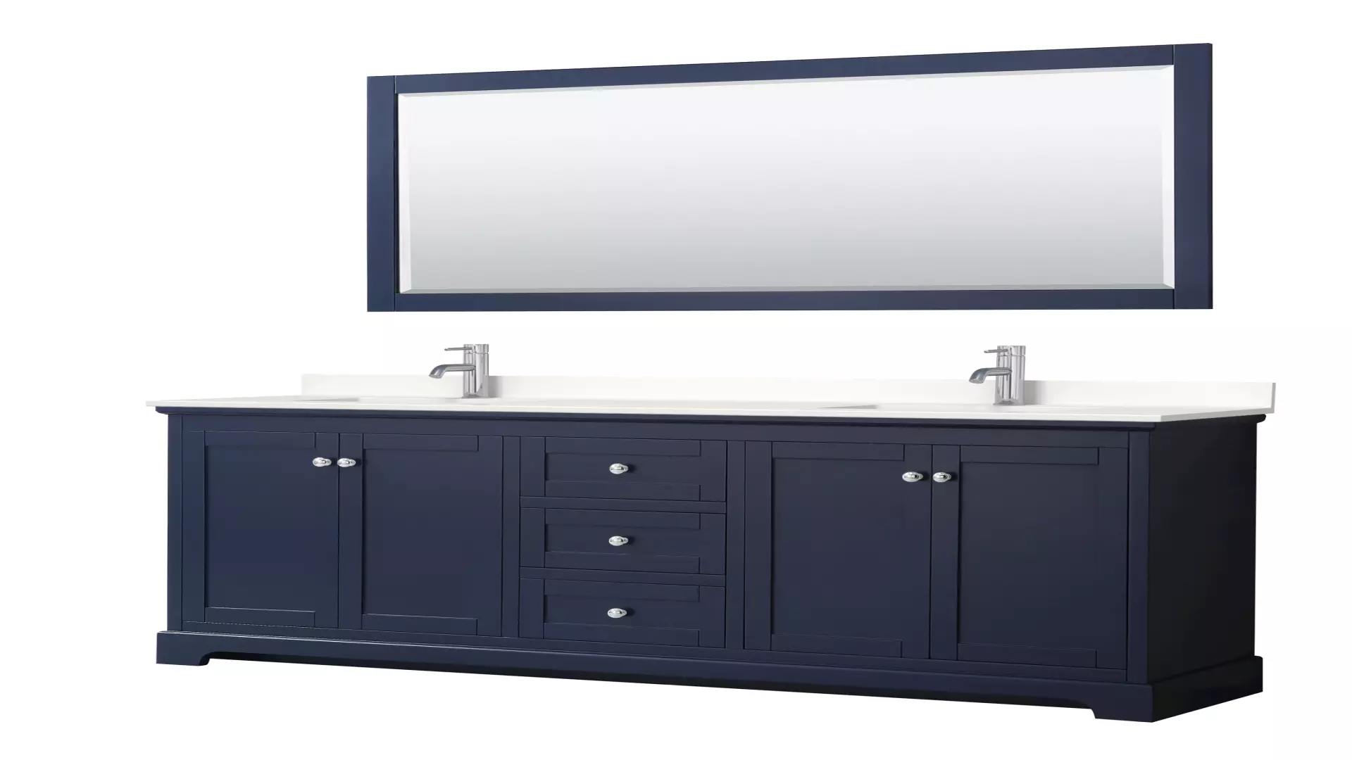 Avery 80 Inch Double Bathroom Vanity in Dark Blue, White Quartz Countertop, Undermount Square Sinks (1-Hole), Polished Chrome Trim, 70 Inch Mirror material
