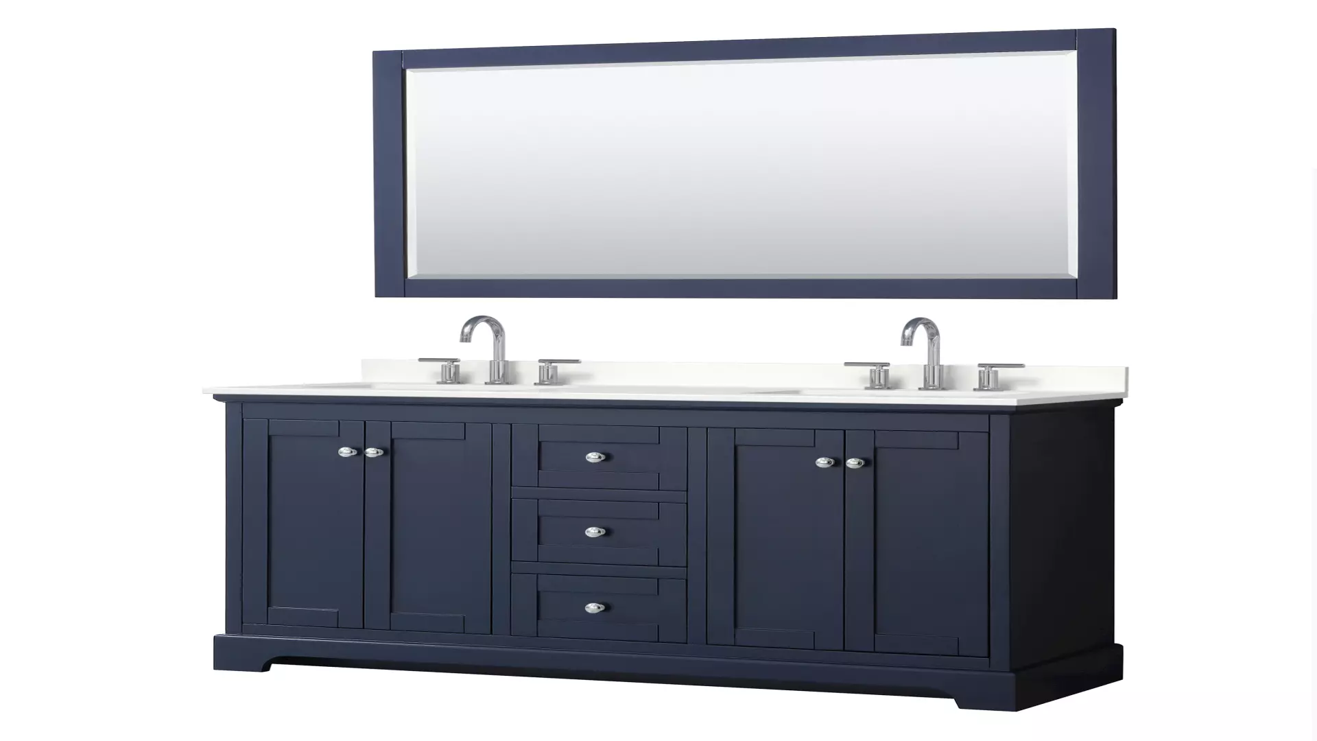 Avery 60 Inch Double Bathroom Vanity in Dark Blue, White Quartz Countertop, Undermount Square Sinks (3-Hole), Polished Chrome Trim, 58 Inch Mirror material
