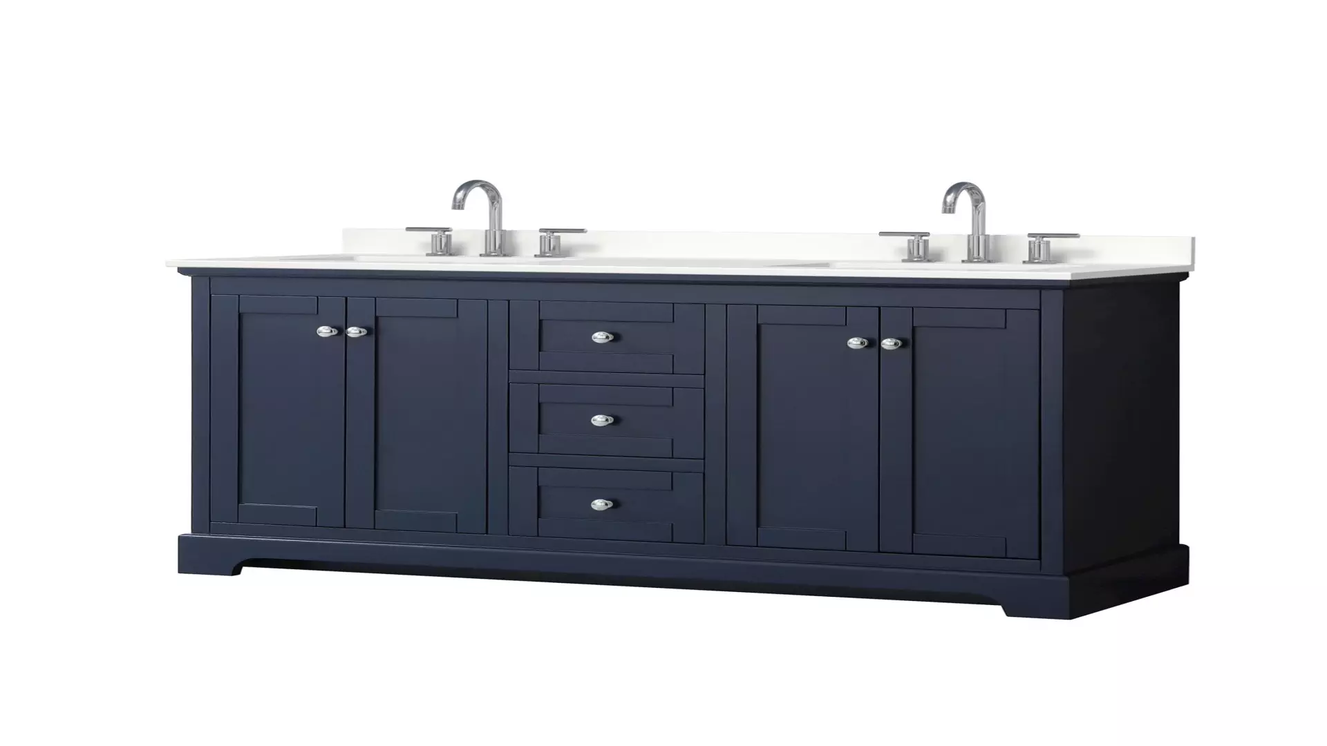 Avery 60 Inch Double Bathroom Vanity in Dark Blue, White Quartz Countertop, Undermount Square Sinks (3-Hole), Polished Chrome Trim material