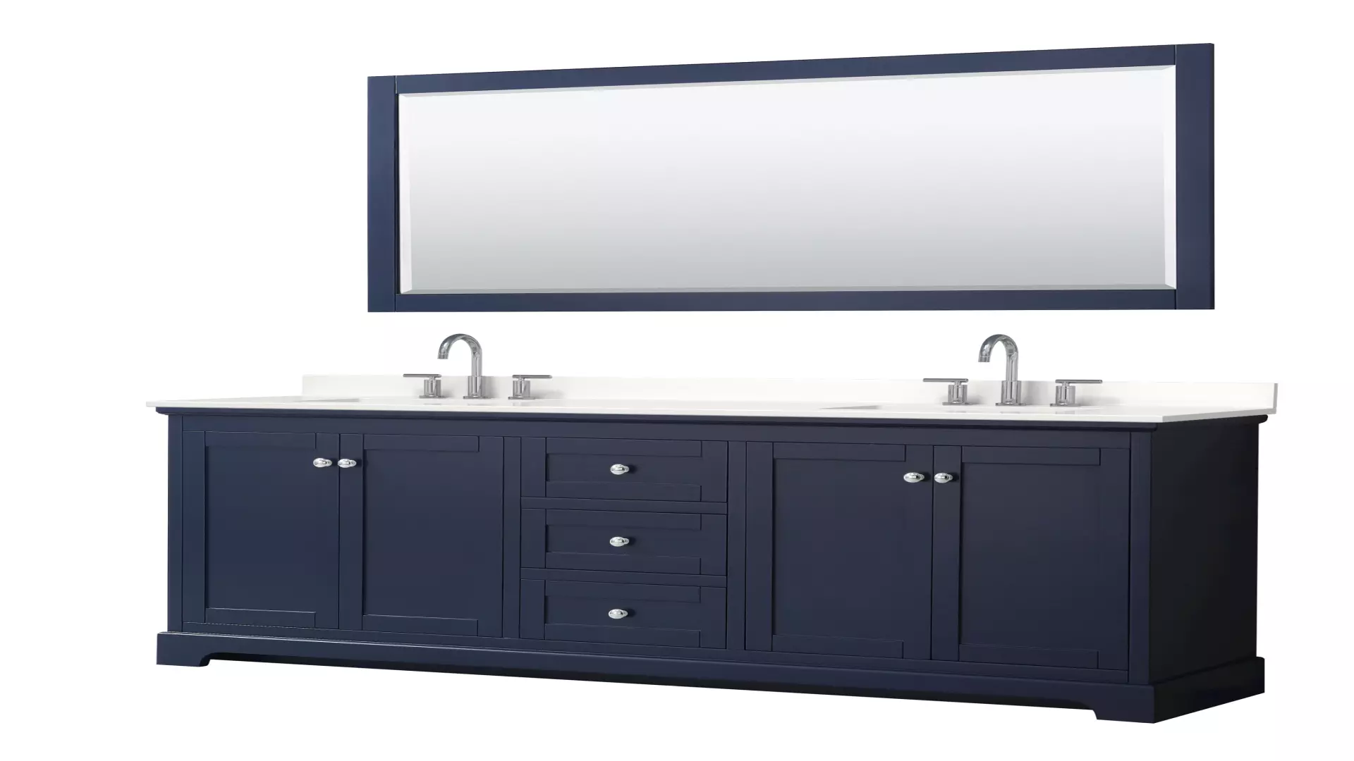 Avery 80 Inch Double Bathroom Vanity in Dark Blue, White Quartz Countertop, Undermount Square Sinks (3-Hole), Polished Chrome Trim, 70 Inch Mirror material