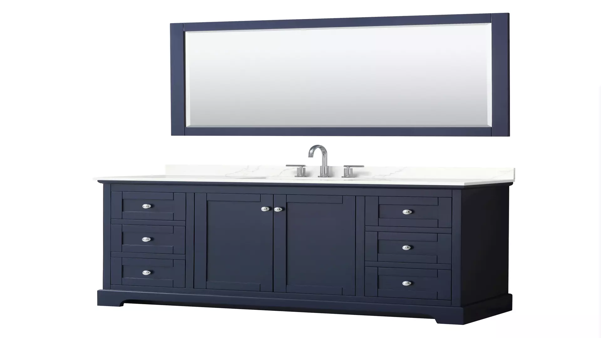 Avery 60 Inch Single Bathroom Vanity in Dark Blue, Giotto Quartz Countertop, Undermount Square Sink (3-Hole), Polished Chrome Trim, 58 Inch Mirror material