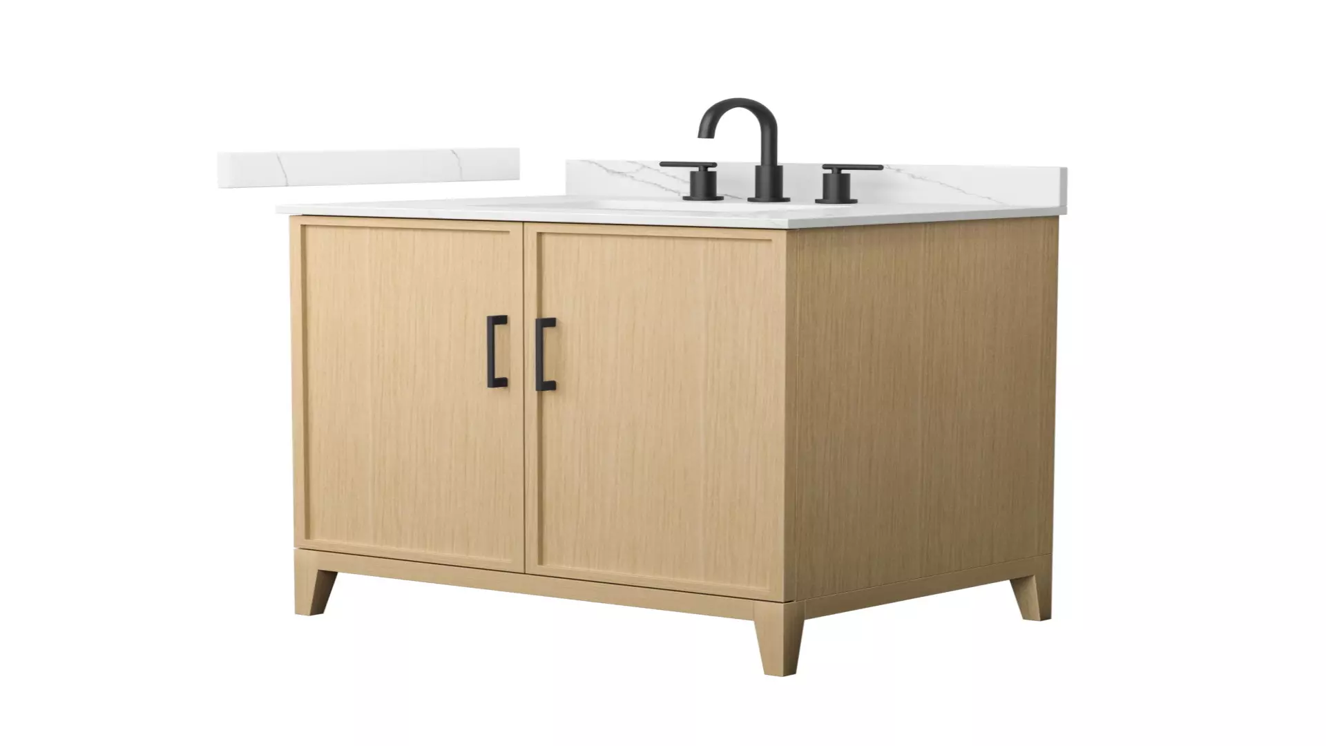 Elan 30 Inch Single Bathroom Vanity in White Oak, Giotto Quartz Countertop, Undermount Square Sink (3-Hole), Matte Black Trim material