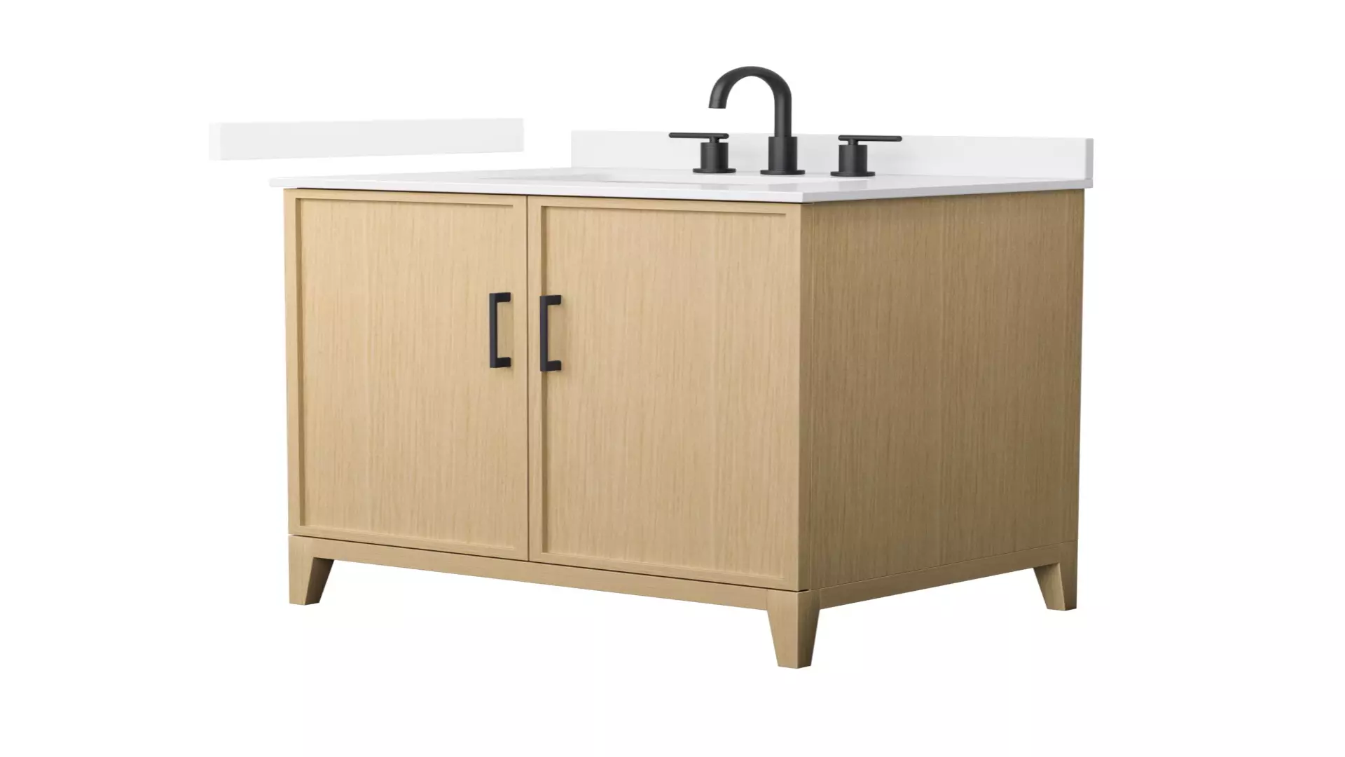 Elan 30 Inch Single Bathroom Vanity in White Oak, White Quartz Countertop, Undermount Square Sink (3-Hole), Matte Black Trim material