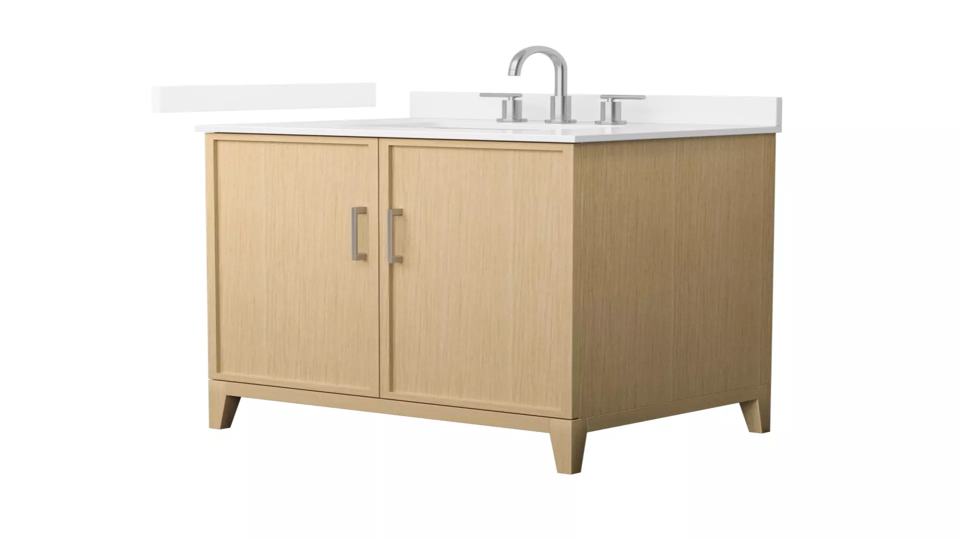Elan 30 Inch Single Bathroom Vanity in White Oak, White Quartz Countertop, Undermount Square Sink (3-Hole), Brushed Nickel Trim material