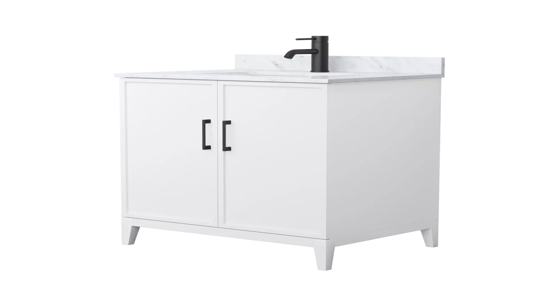 Elan 30 Inch Single Bathroom Vanity in White, White Carrara Marble Countertop, Undermount Square Sink, Matte Black Trim material