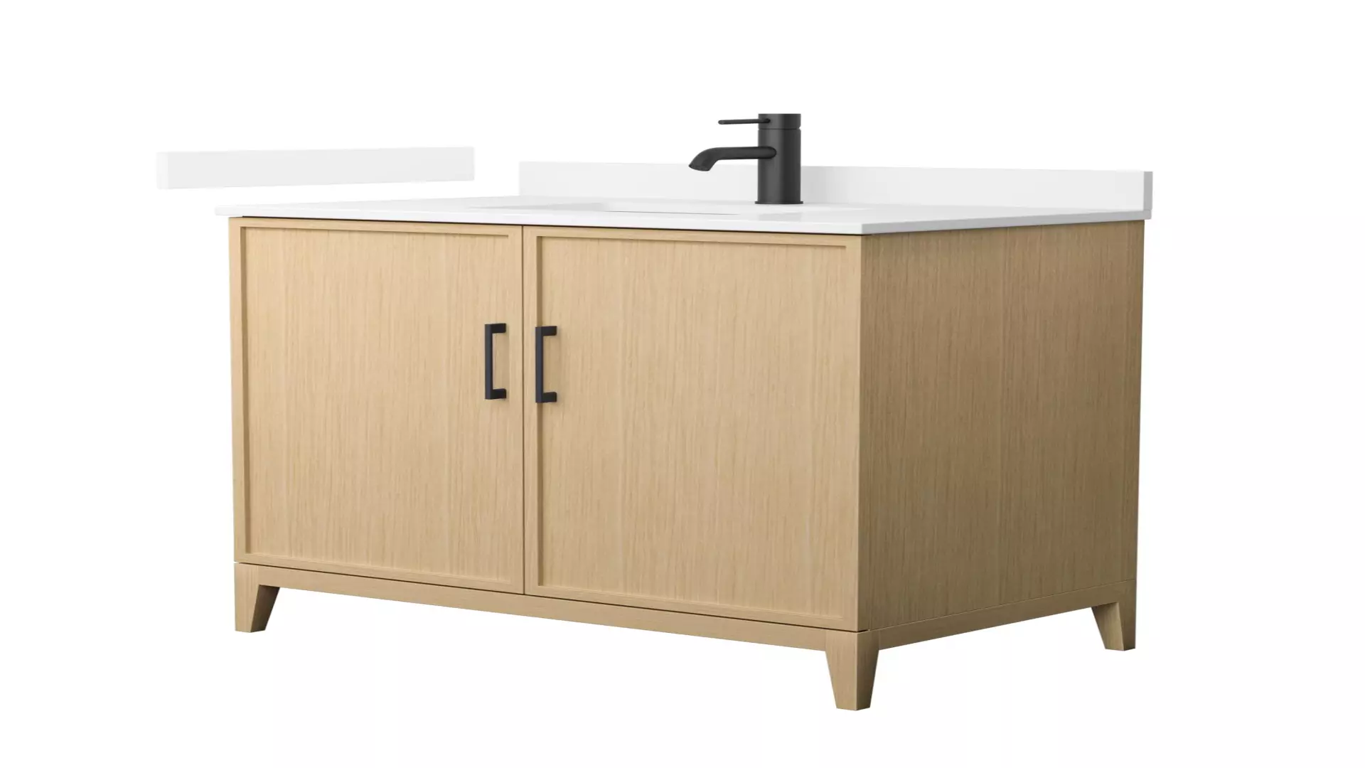 Elan 36 Inch Single Bathroom Vanity in White Oak, White Cultured Marble Countertop, Undermount Square Sink, Matte Black Trim material