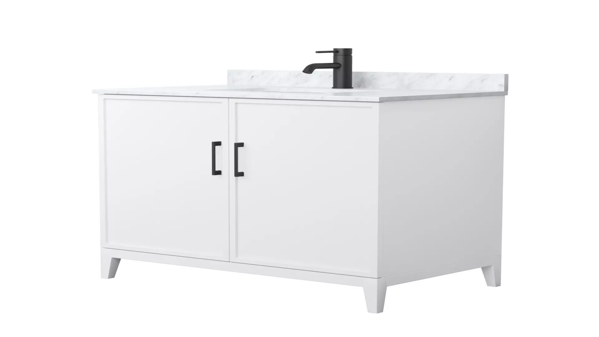 Elan 36 Inch Single Bathroom Vanity in White, White Carrara Marble Countertop, Undermount Square Sink, Matte Black Trim material