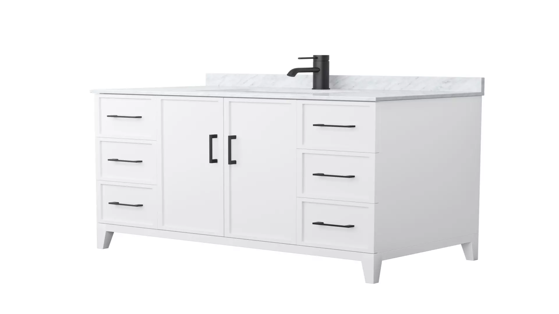 Elan 42 Inch Single Bathroom Vanity in White, White Carrara Marble Countertop, Undermount Square Sink, Matte Black Trim material