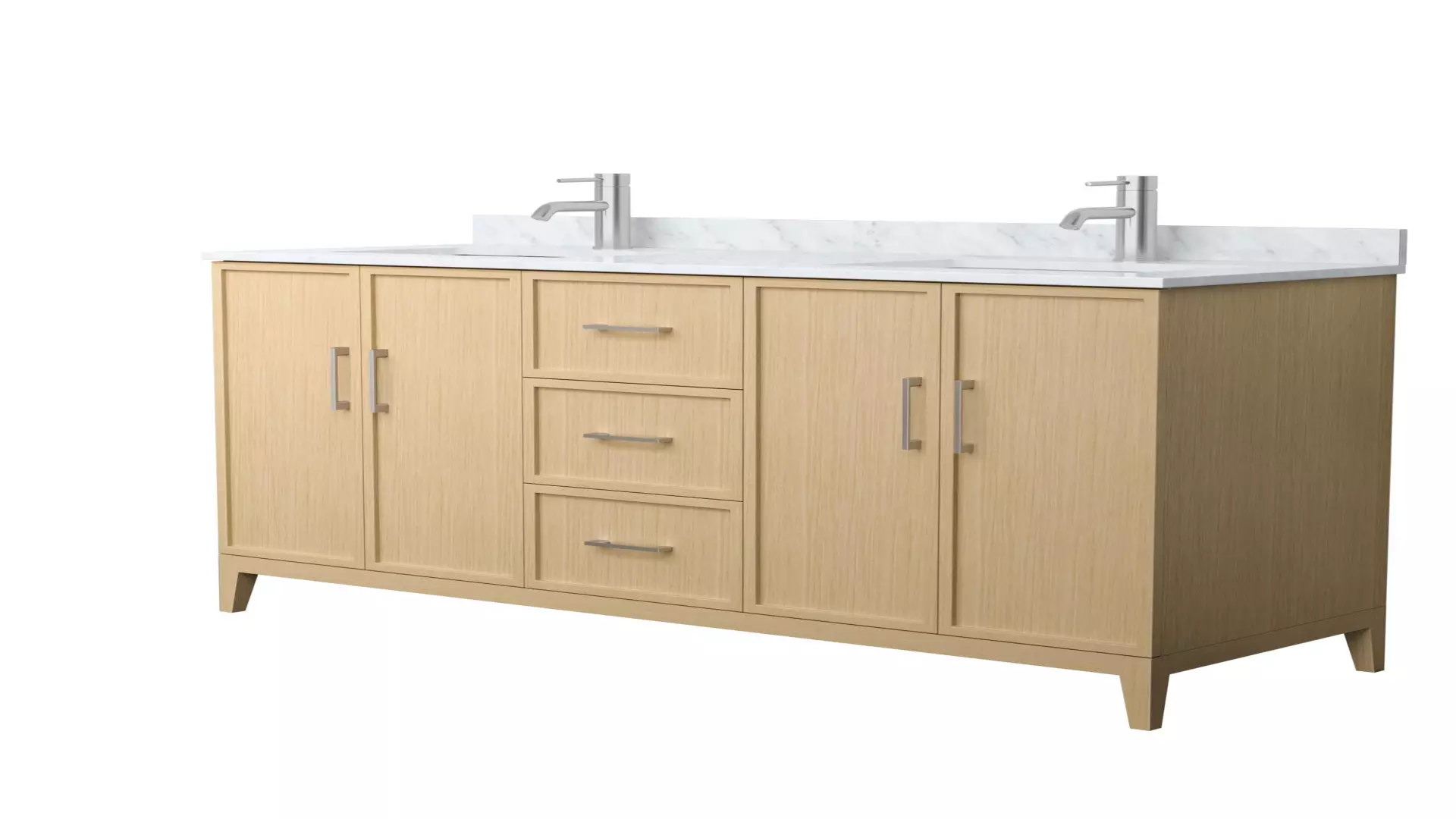 Elan 60 Inch Double Bathroom Vanity in White Oak, White Carrara Marble Countertop, Undermount Square Sinks, Brushed Nickel Trim material
