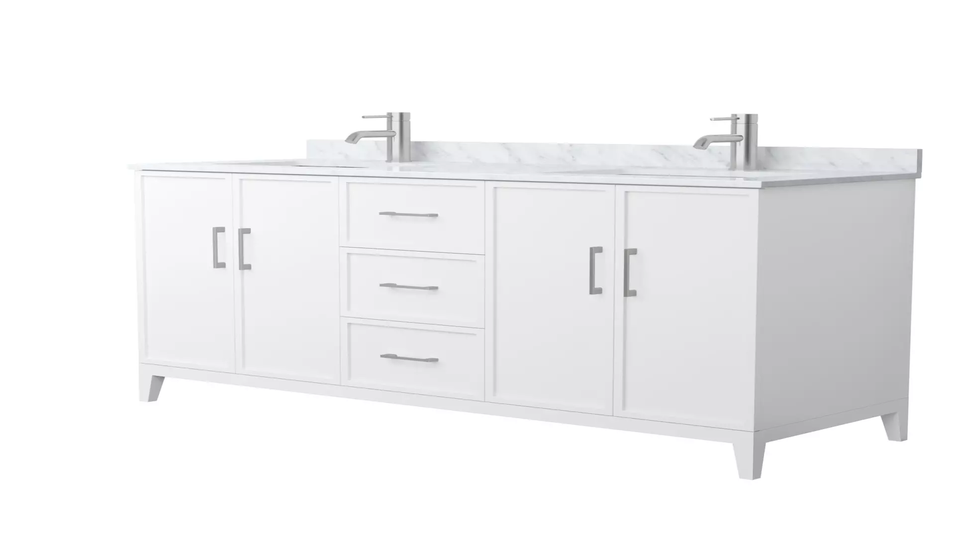 Elan 60 Inch Double Bathroom Vanity in White, White Carrara Marble Countertop, Undermount Square Sinks, Brushed Nickel Trim material