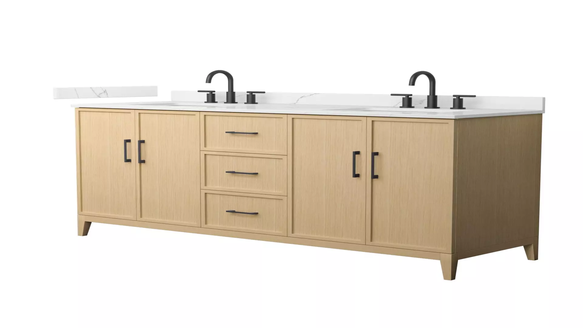 Elan 66 Inch Double Bathroom Vanity in White Oak, Giotto Quartz Countertop, Undermount Square Sinks (3-Hole), Matte Black Trim material