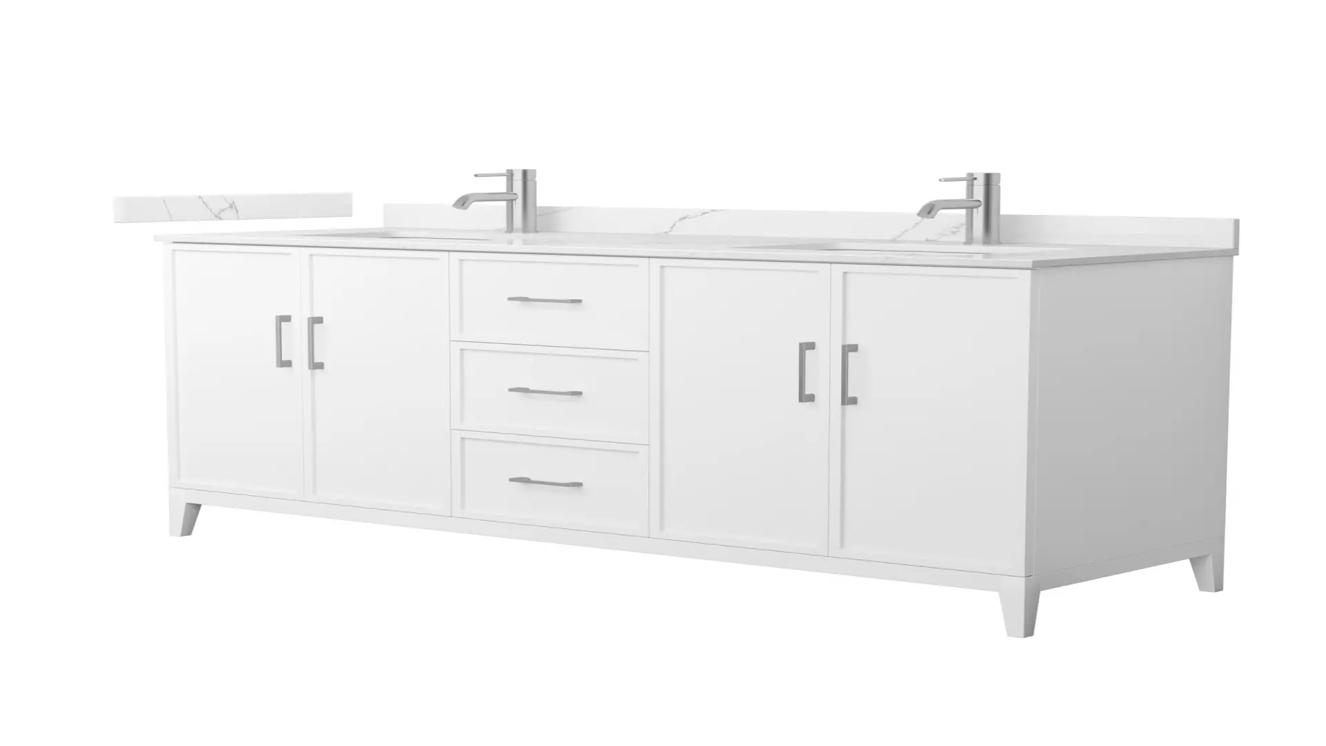 Elan 66 Inch Double Bathroom Vanity in White, Giotto Quartz Countertop, Undermount Square Sinks (1-Hole), Brushed Nickel Trim material