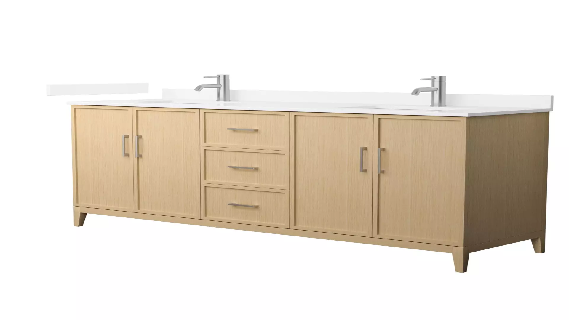 Elan 72 Inch Double Bathroom Vanity in White Oak, White Quartz Countertop, Undermount Square Sinks (1-Hole), Brushed Nickel Trim material