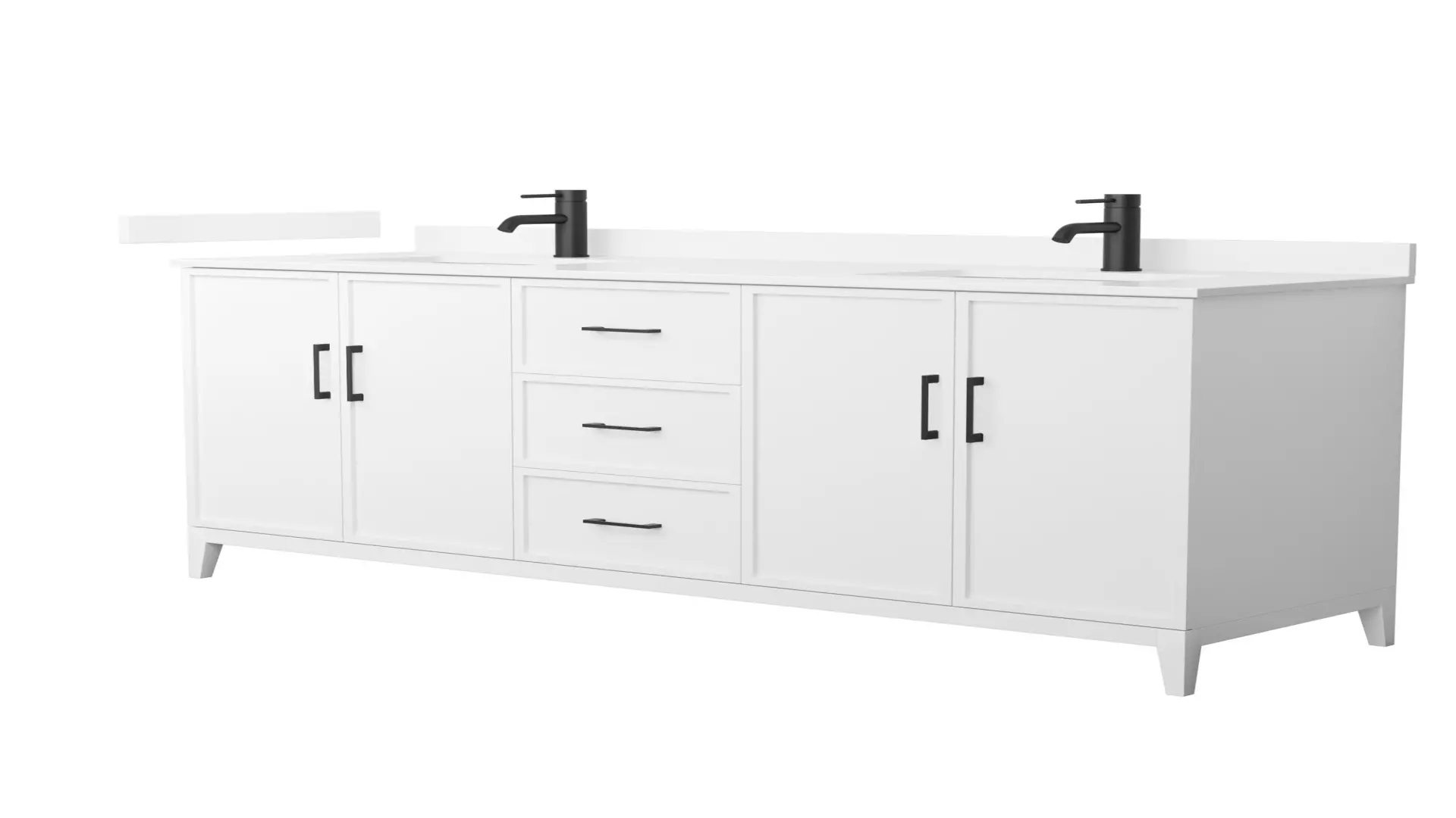 Elan 72 Inch Double Bathroom Vanity in White, White Quartz Countertop, Undermount Square Sinks (1-Hole), Matte Black Trim material