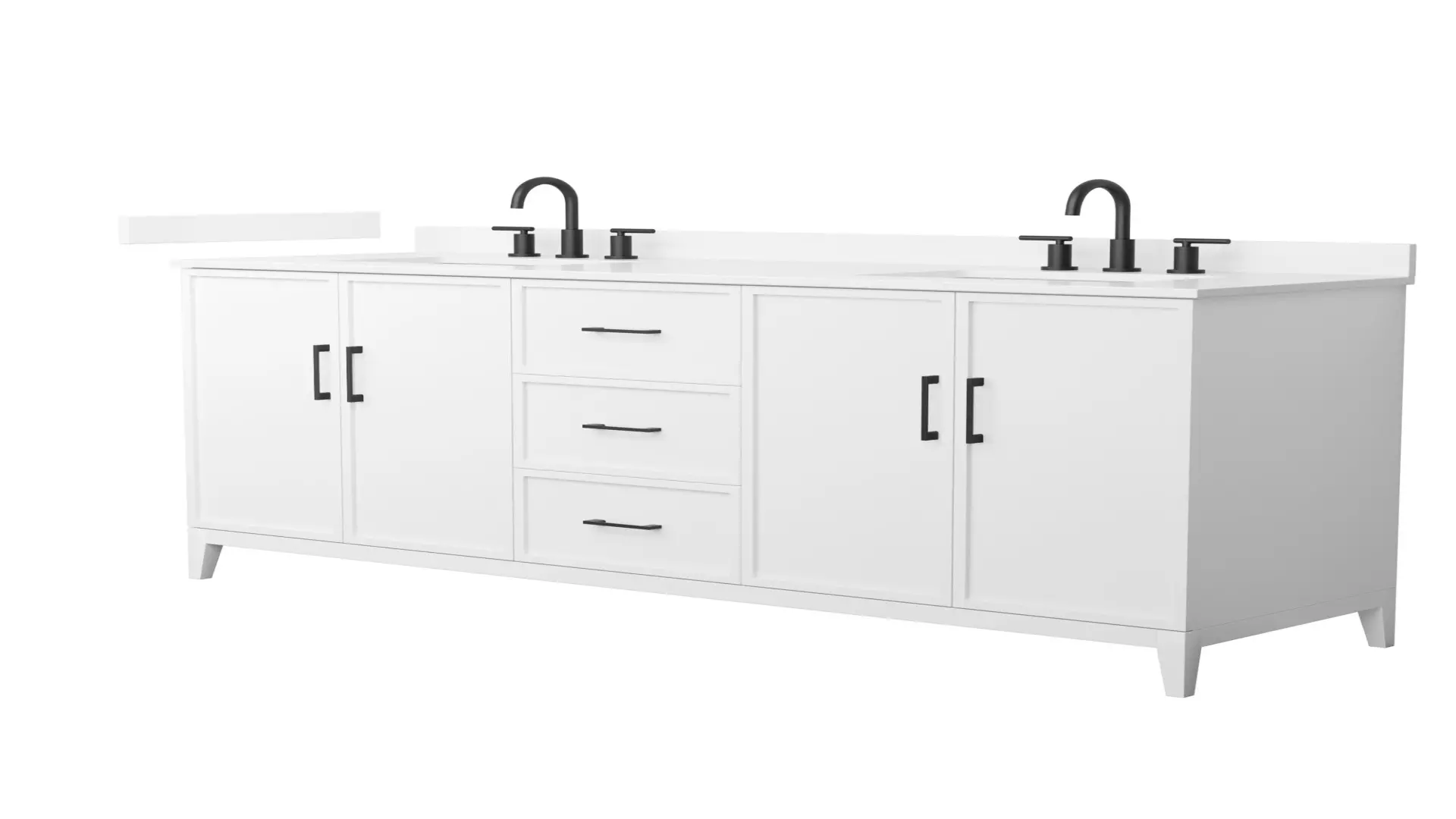 Elan 72 Inch Double Bathroom Vanity in White, White Quartz Countertop, Undermount Square Sinks (3-Hole), Matte Black Trim material