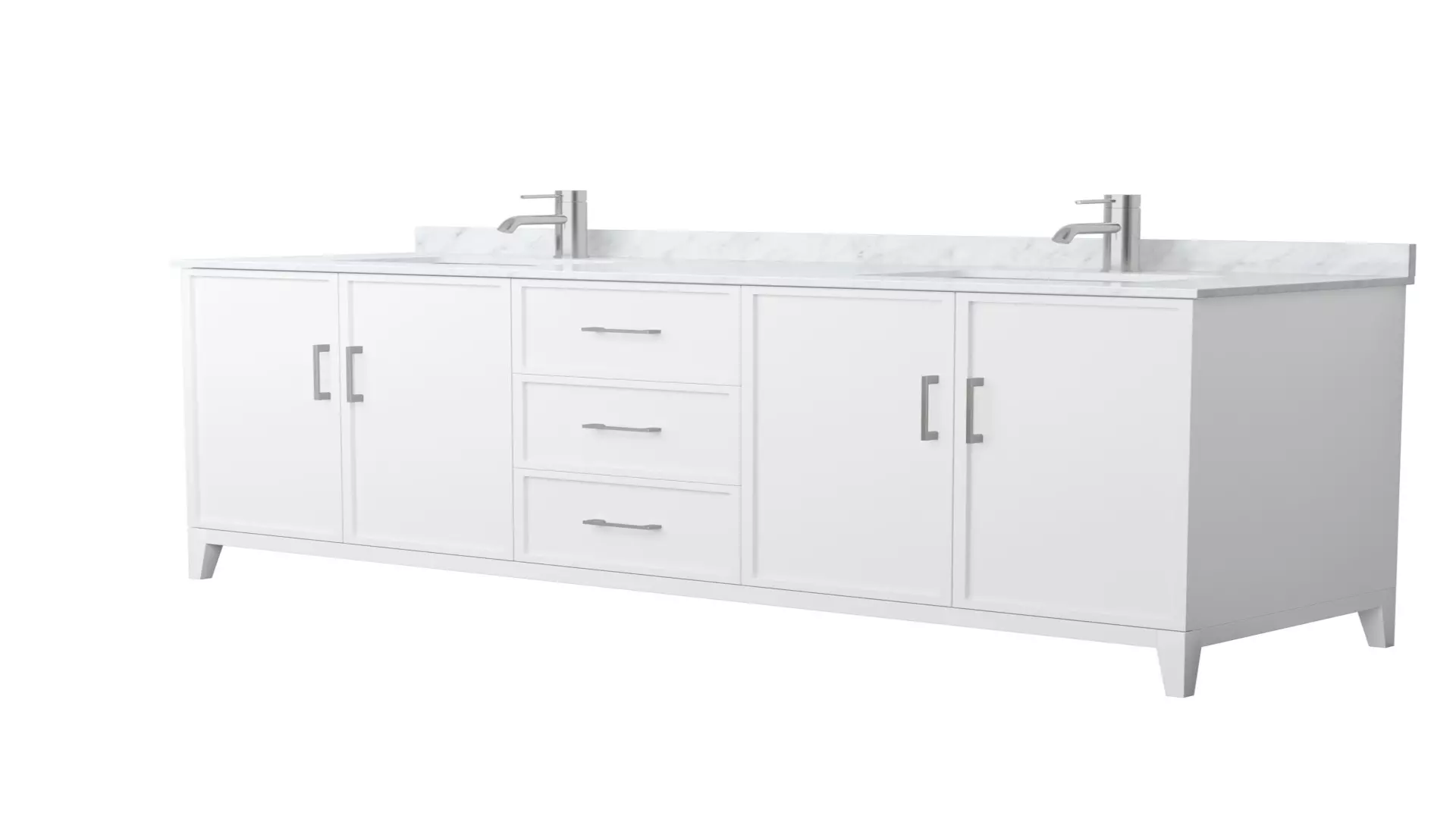Elan 72 Inch Double Bathroom Vanity in White, White Carrara Marble Countertop, Undermount Square Sinks, Brushed Nickel Trim material