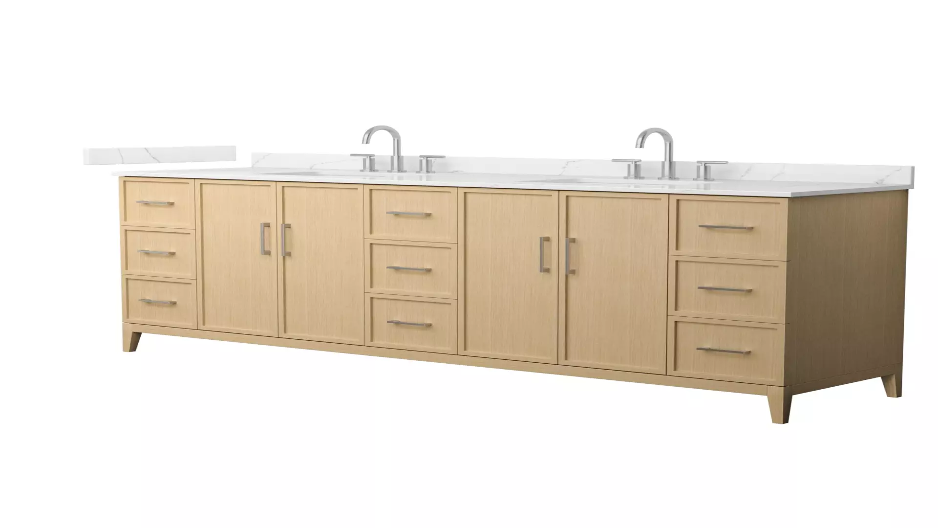 Elan 84 Inch Double Bathroom Vanity in White Oak, Giotto Quartz Countertop, Undermount Square Sinks (3-Hole), Brushed Nickel Trim material