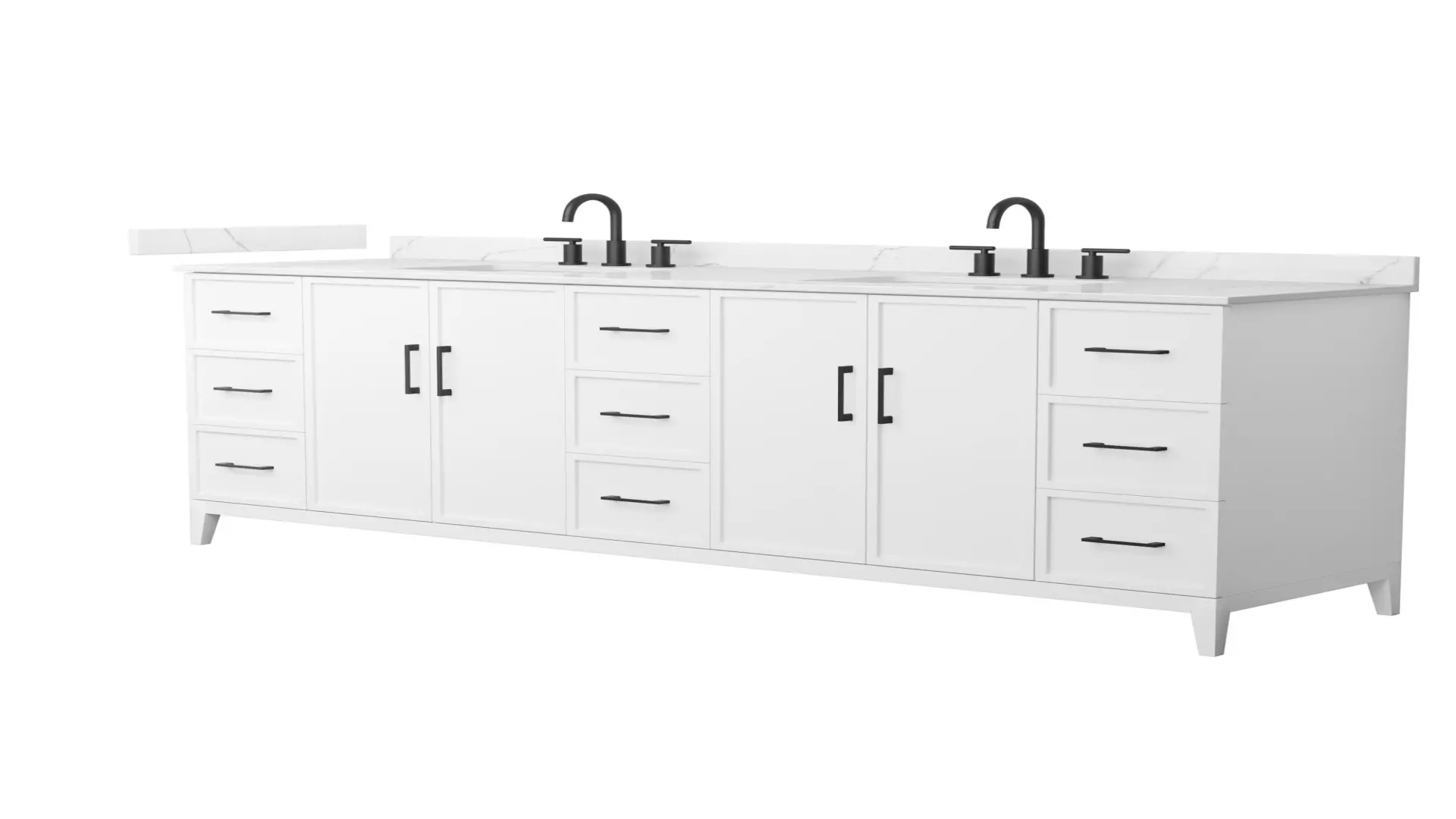 Elan 84 Inch Double Bathroom Vanity in White, Giotto Quartz Countertop, Undermount Square Sinks (3-Hole), Matte Black Trim material