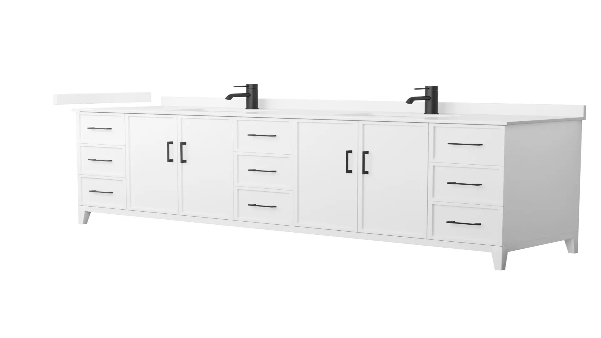 Elan 84 Inch Double Bathroom Vanity in White, White Cultured Marble Countertop, Undermount Square Sinks, Matte Black Trim material