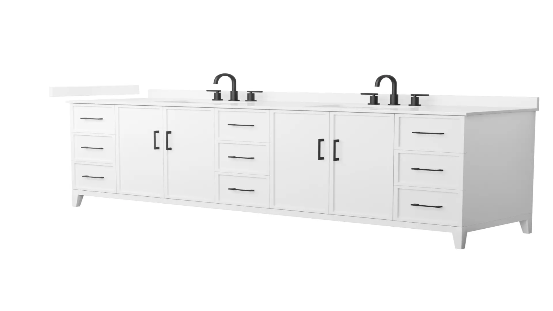 Elan 84 Inch Double Bathroom Vanity in White, White Quartz Countertop, Undermount Square Sinks (3-Hole), Matte Black Trim material