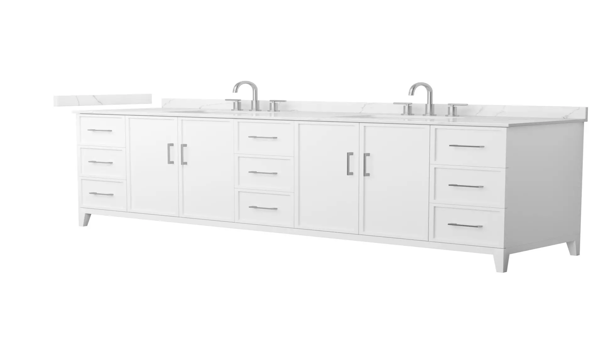 Elan 84 Inch Double Bathroom Vanity in White, Giotto Quartz Countertop, Undermount Square Sinks (3-Hole), Brushed Nickel Trim material