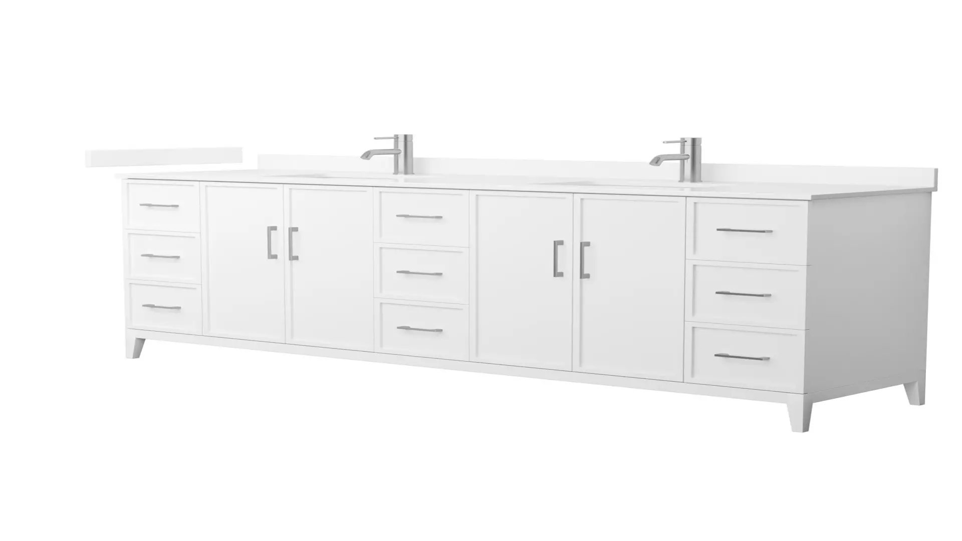 Elan 84 Inch Double Bathroom Vanity in White, White Quartz Countertop, Undermount Square Sinks (1-Hole), Brushed Nickel Trim material