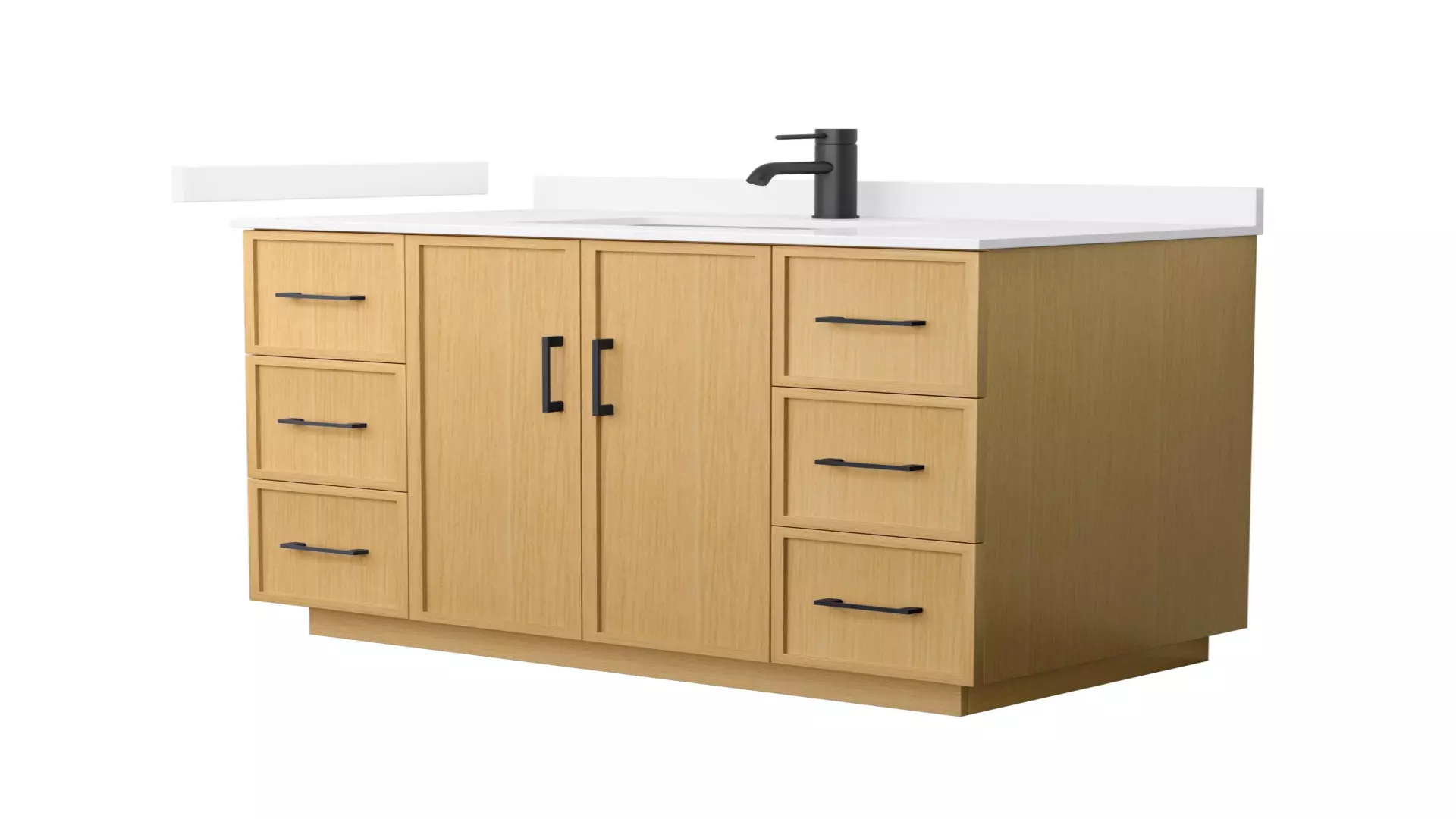 Elan 42 Inch Single Bathroom Vanity with Toe Kick in Light Oak, White Quartz Countertop, Undermount Square Sink (1-Hole), Matte Black Trim material