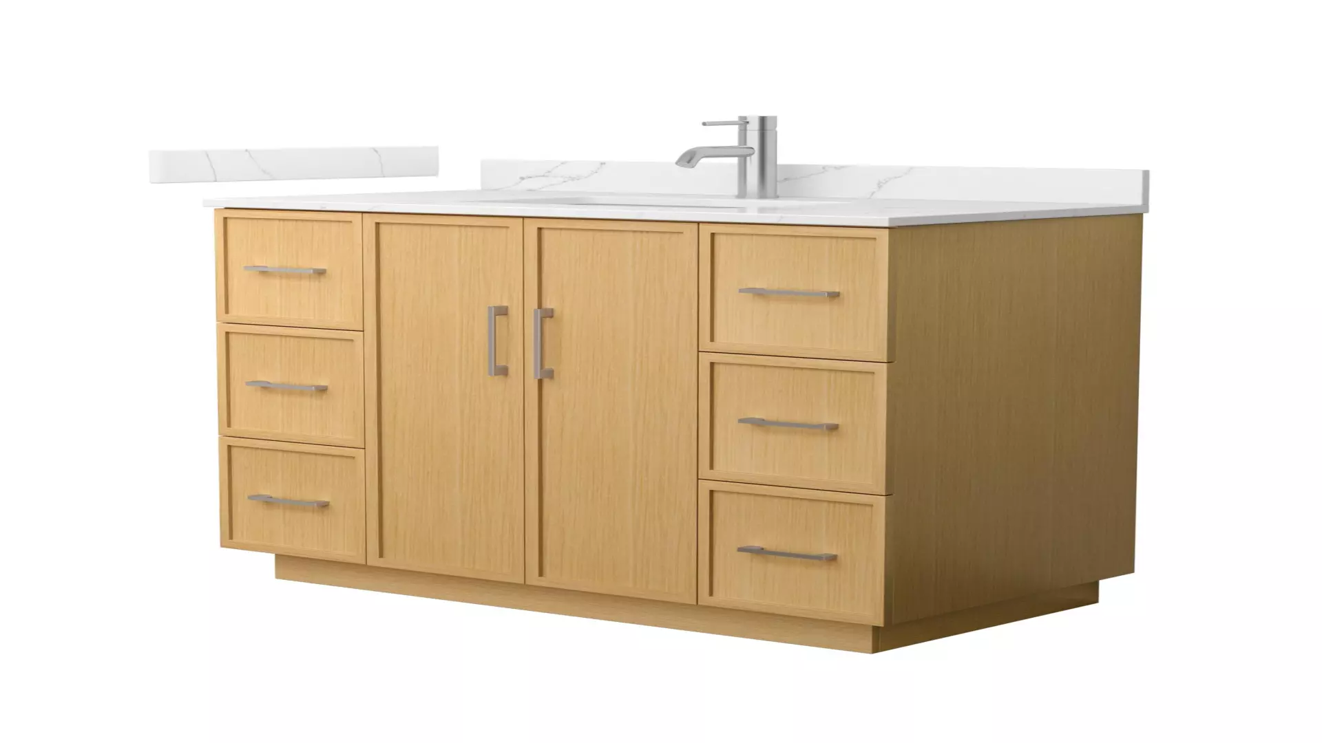 Elan 42 Inch Single Bathroom Vanity with Toe Kick in Light Oak, Giotto Quartz Countertop, Undermount Square Sink (1-Hole), Brushed Nickel Trim material