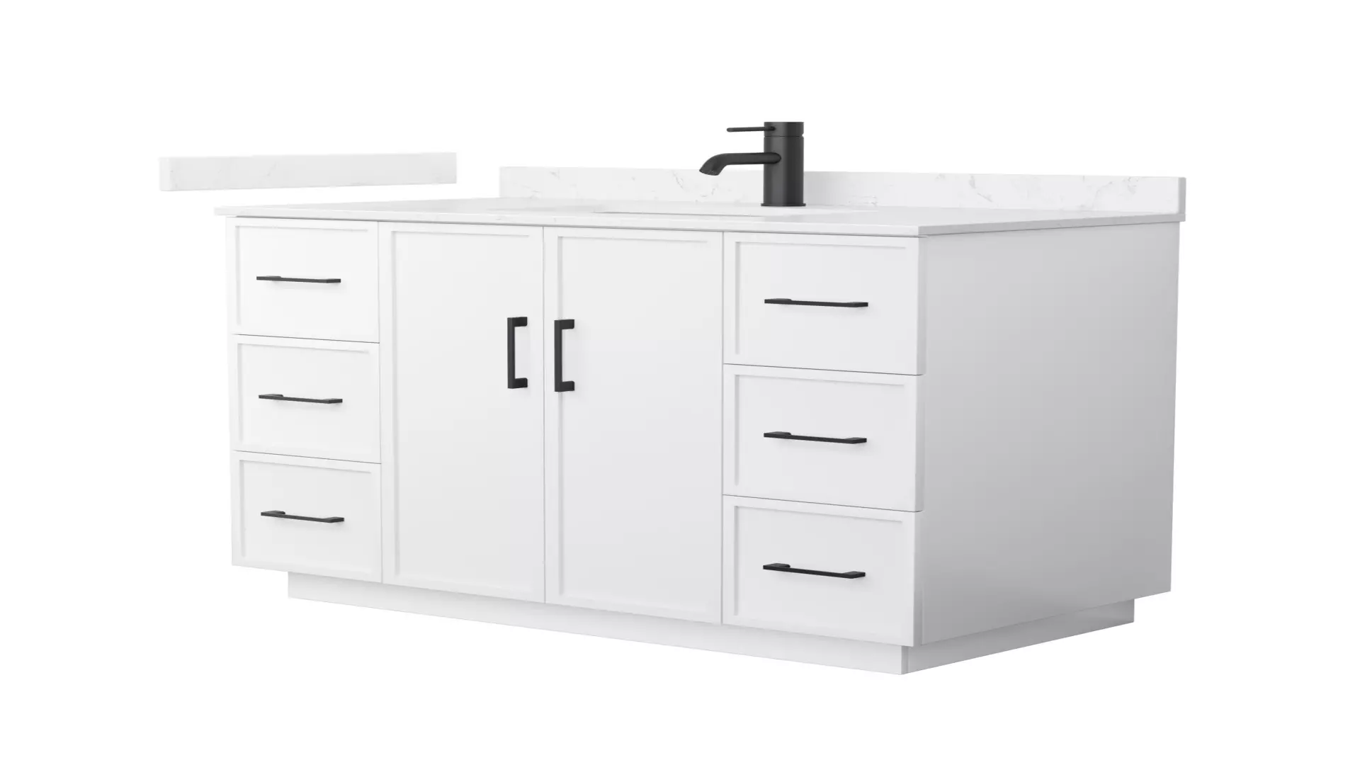 Elan 42 Inch Single Bathroom Vanity with Toe Kick in White, Carrara Cultured Marble Countertop, Undermount Square Sink, Matte Black Trim material