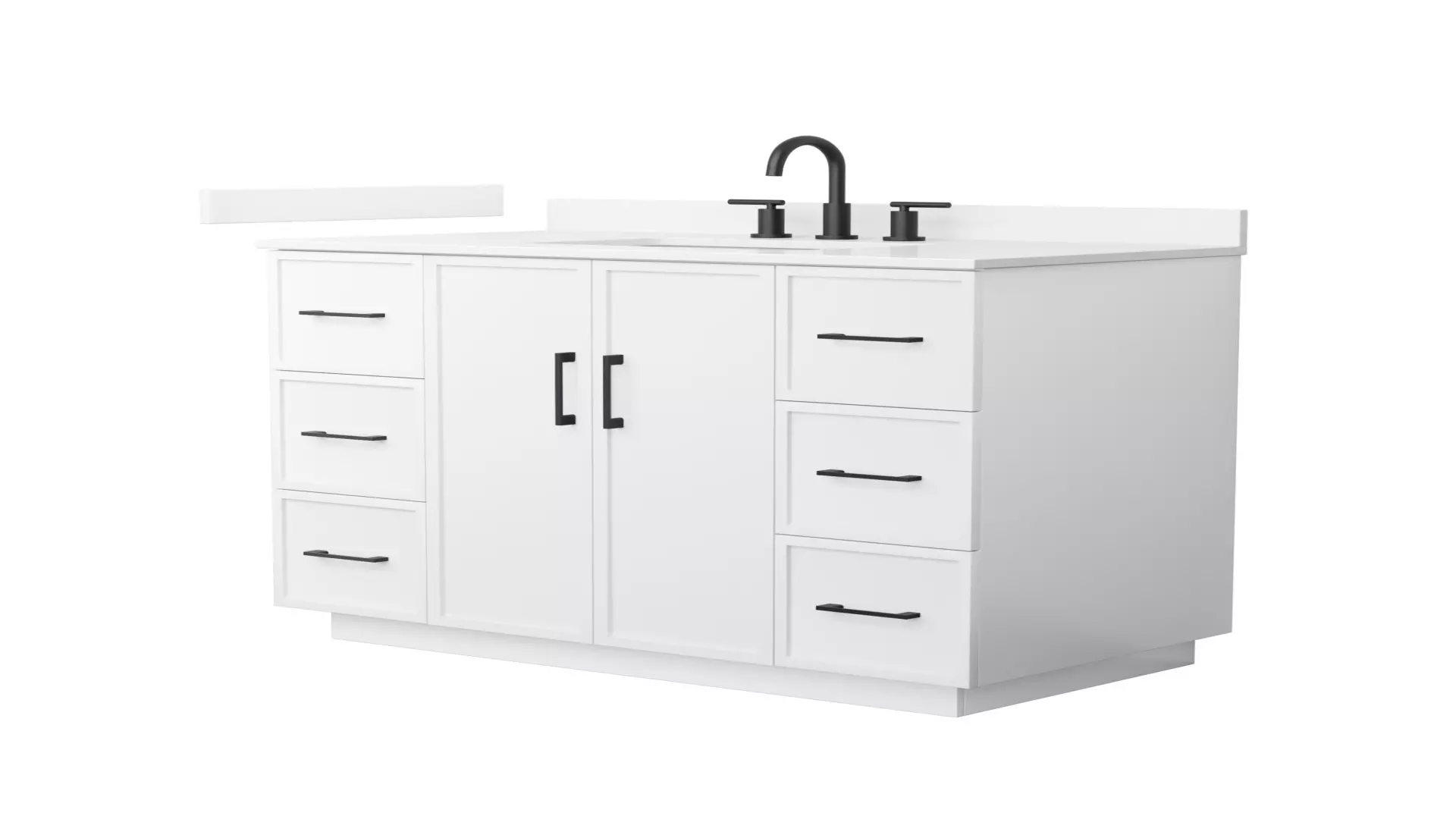 Elan 42 Inch Single Bathroom Vanity with Toe Kick in White, White Quartz Countertop, Undermount Square Sink (3-Hole), Matte Black Trim material